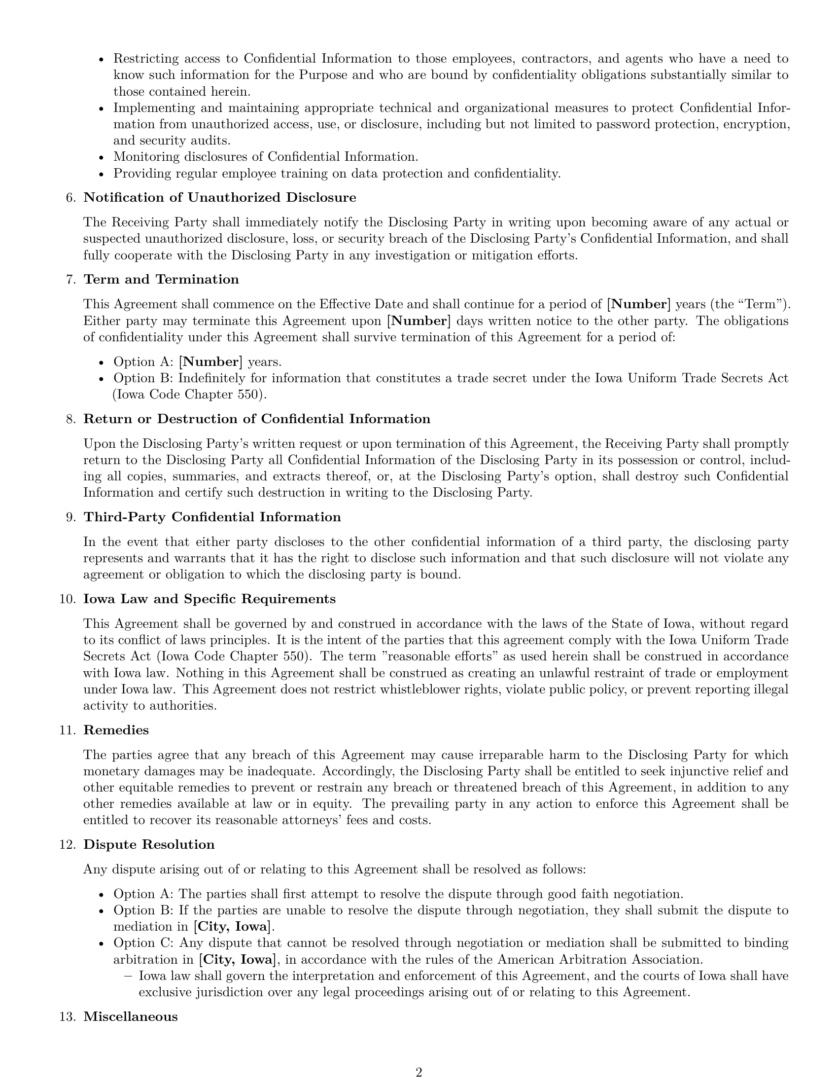 Preview page 2 of Free Iowa mutual nda template