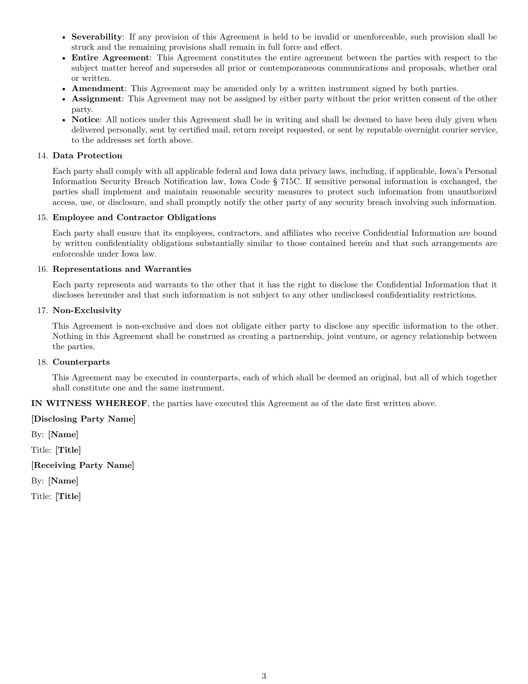 Preview page 3 of Free Iowa mutual nda template