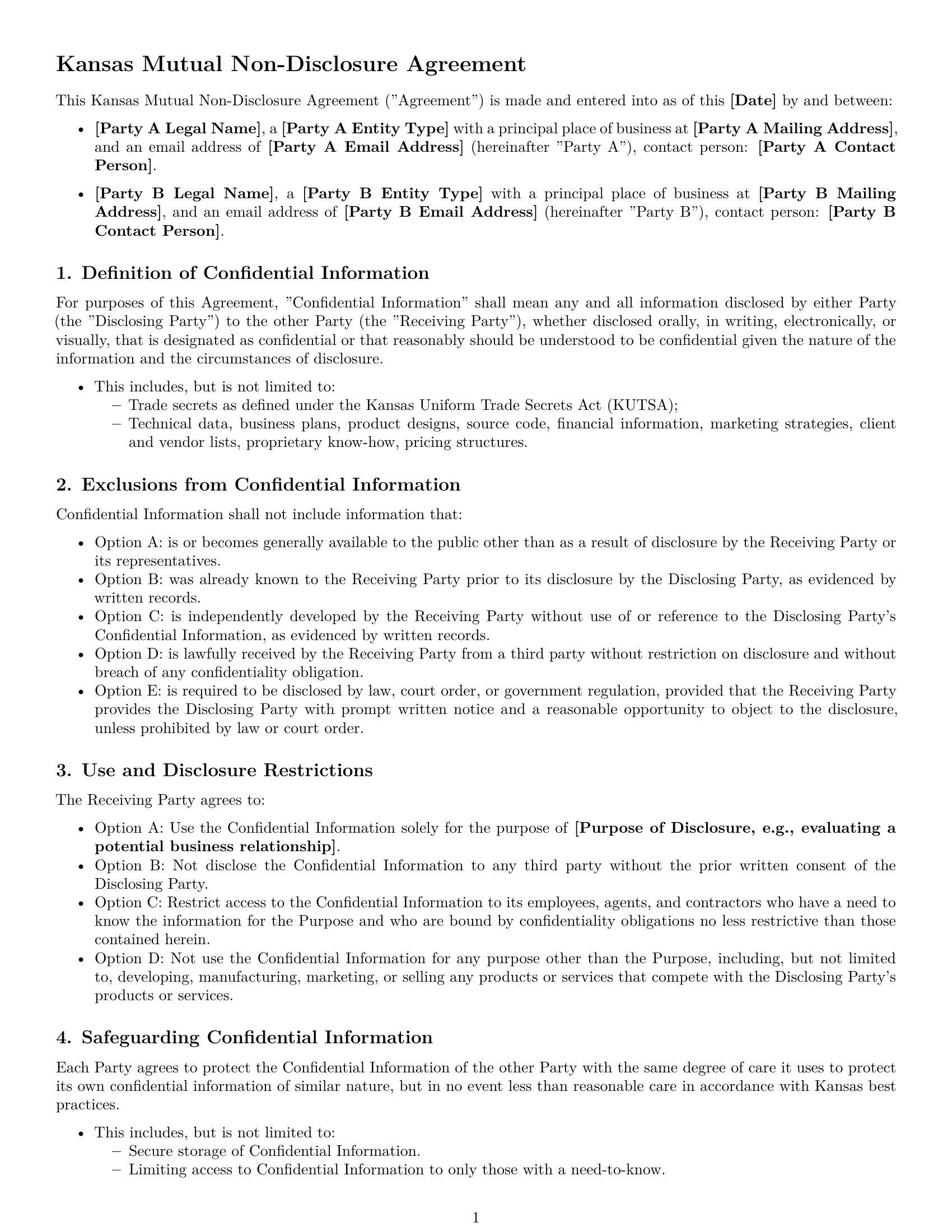 Preview page 1 of Free Kansas mutual nda template