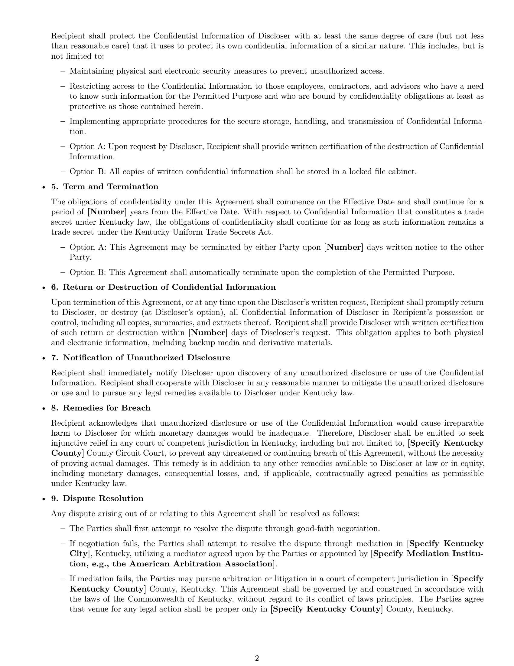Preview page 2 of Free Kentucky mutual nda template