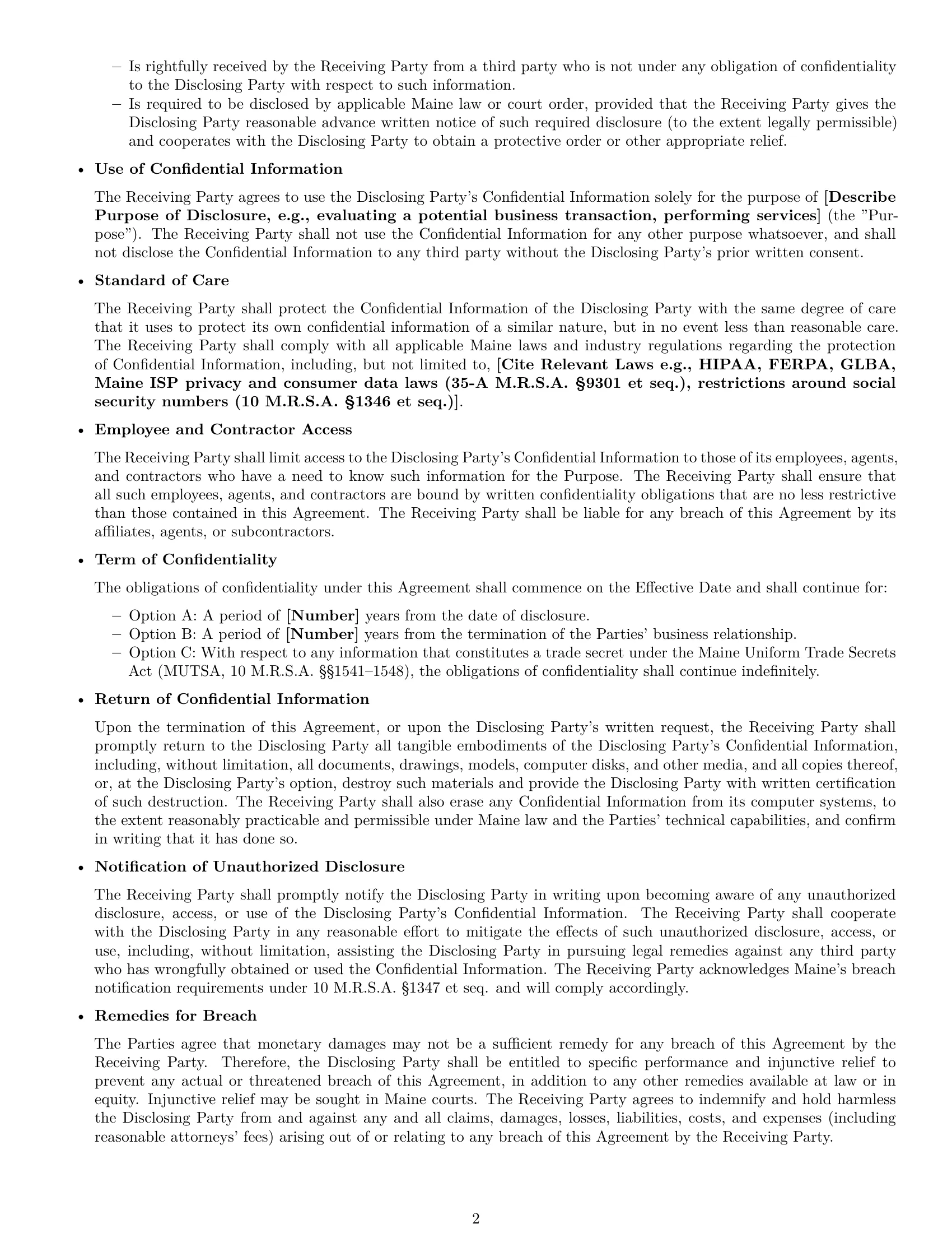 Preview page 2 of Free Maine mutual nda template