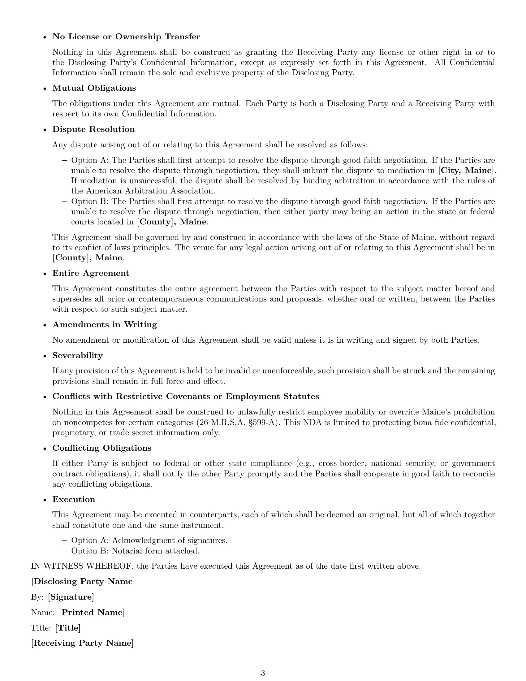 Preview page 3 of Free Maine mutual nda template