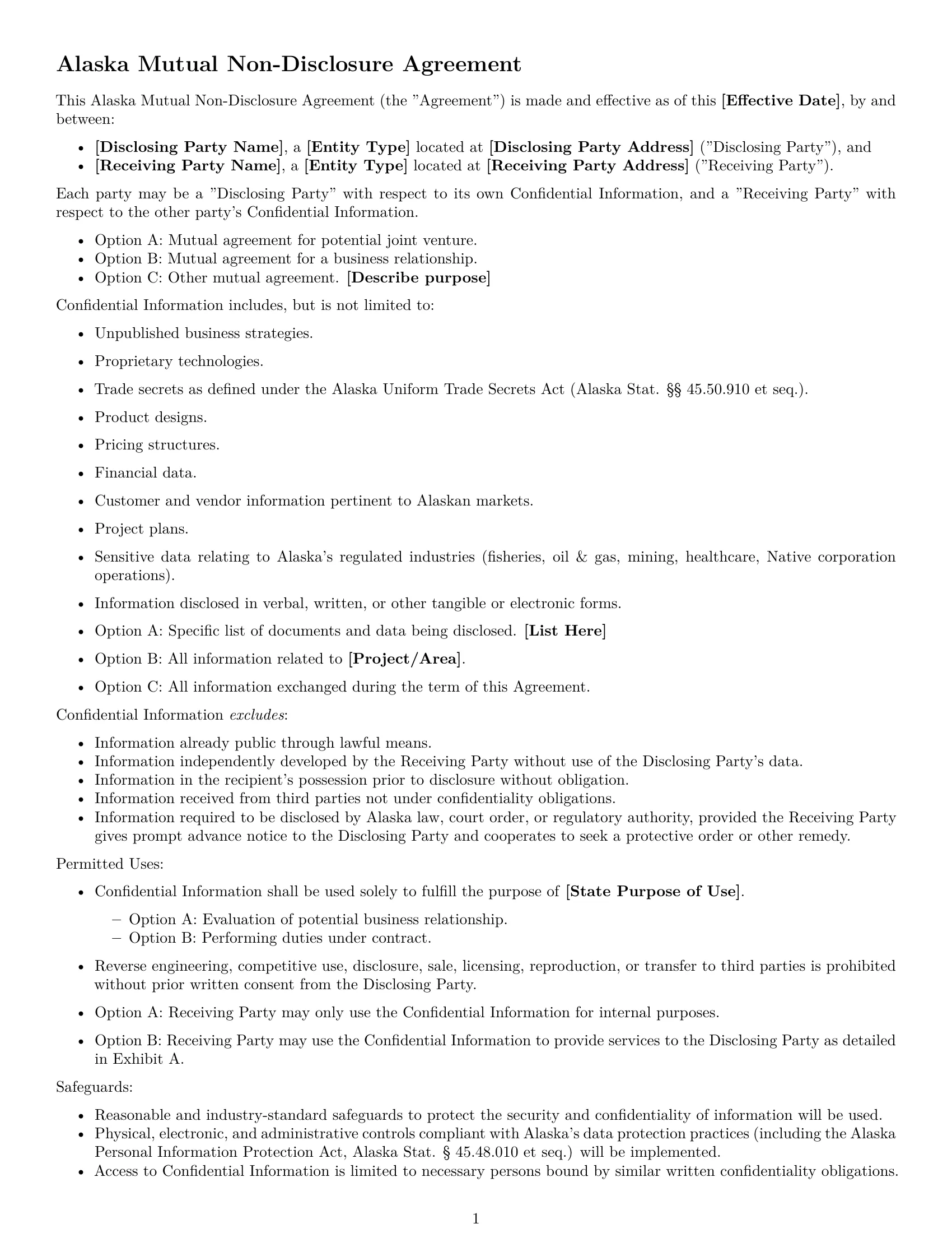 Preview page 1 of Free Alaska mutual nda template