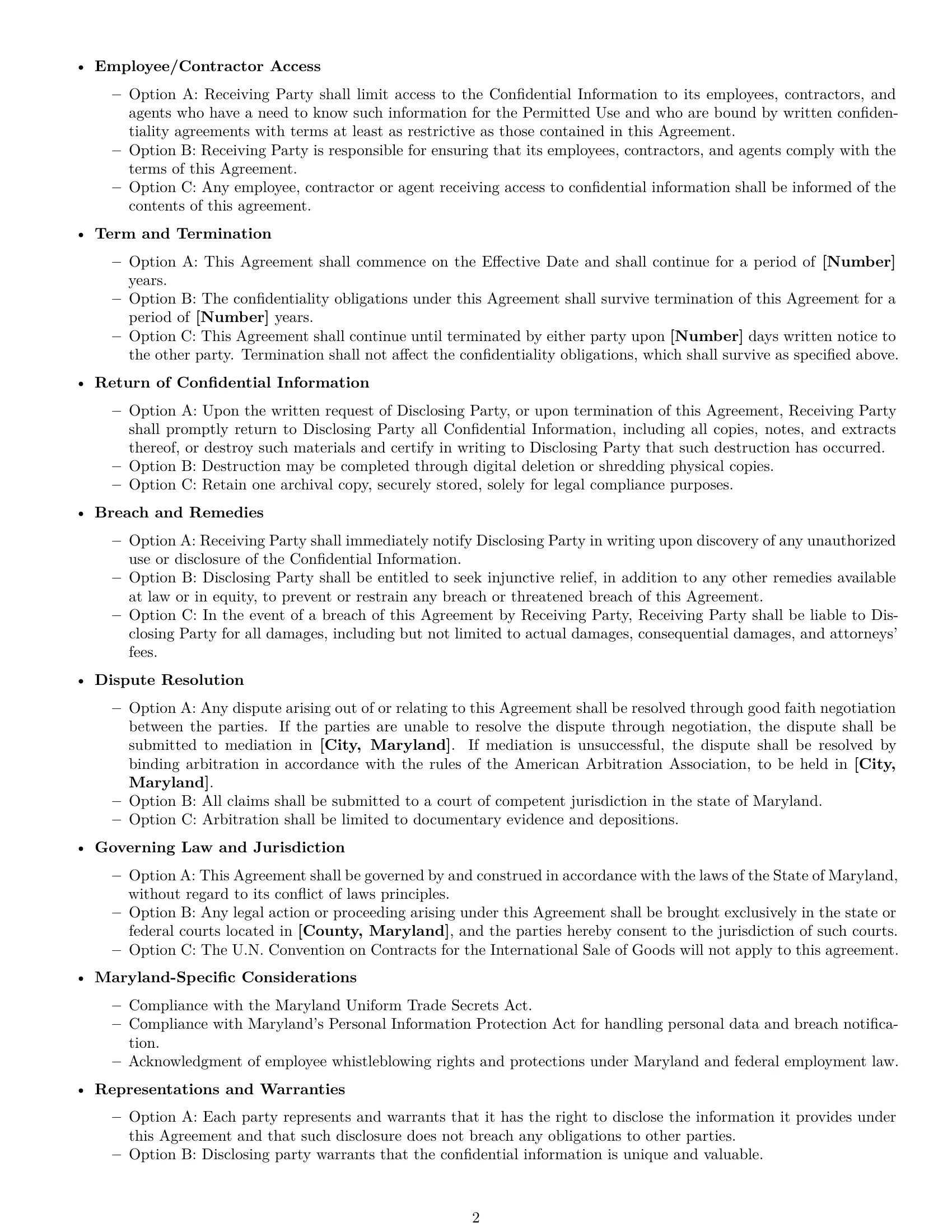 Preview page 2 of Free Maryland mutual nda template