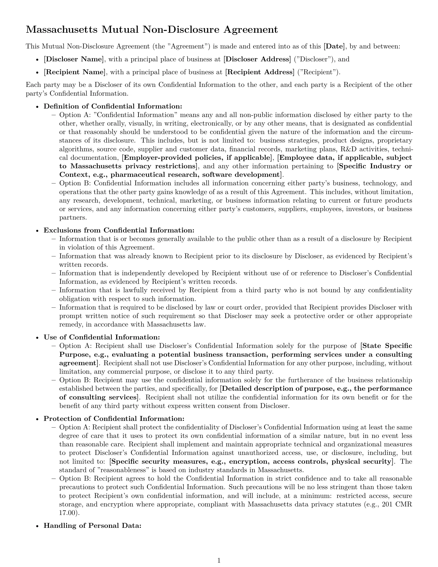 Preview page 1 of Free Massachusetts mutual nda template