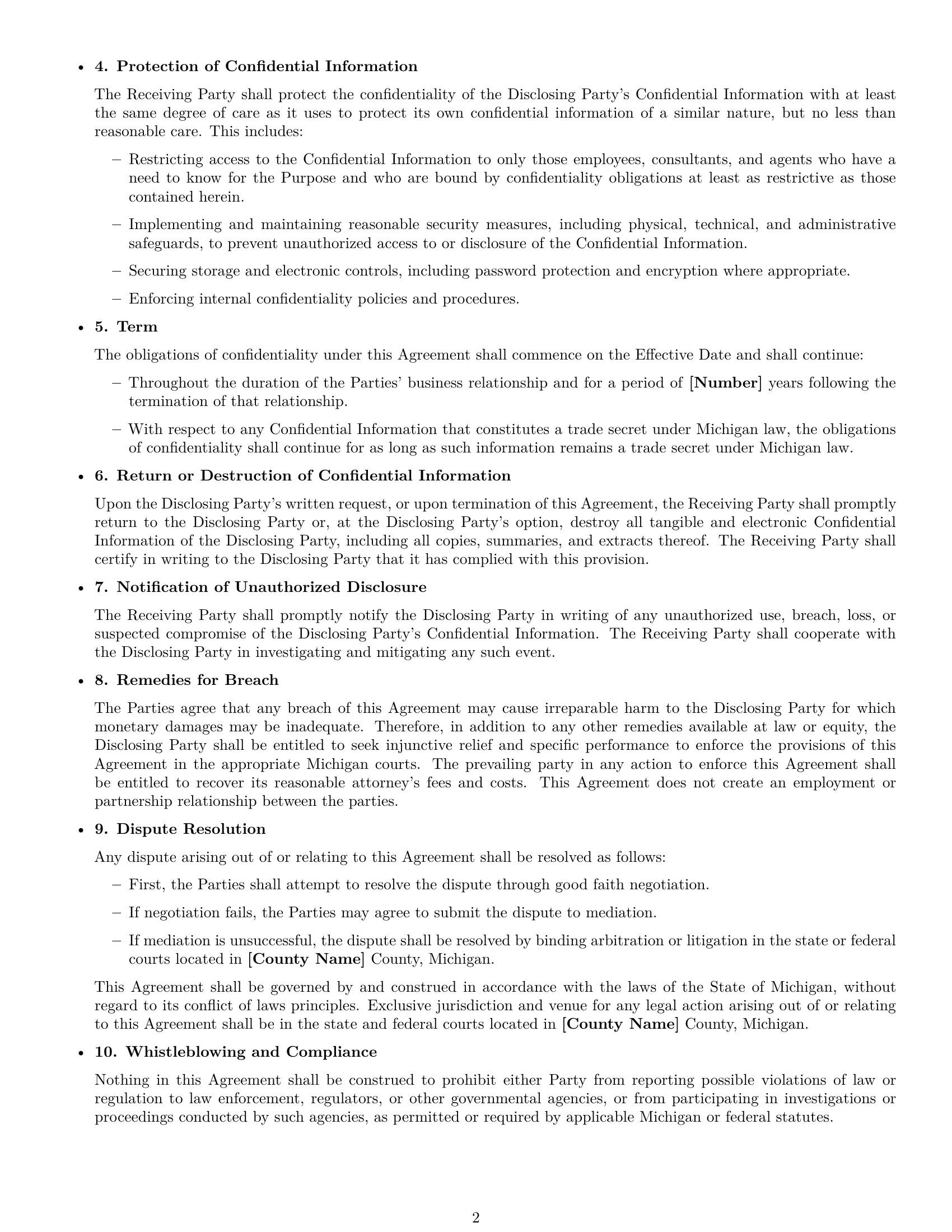 Preview page 2 of Free Michigan mutual nda template