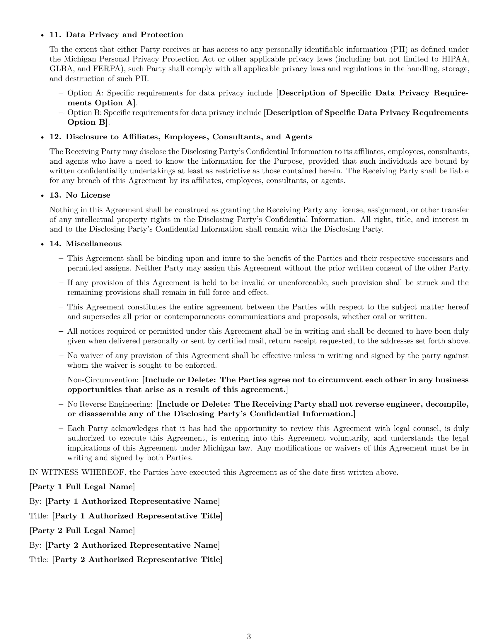 Preview page 3 of Free Michigan mutual nda template