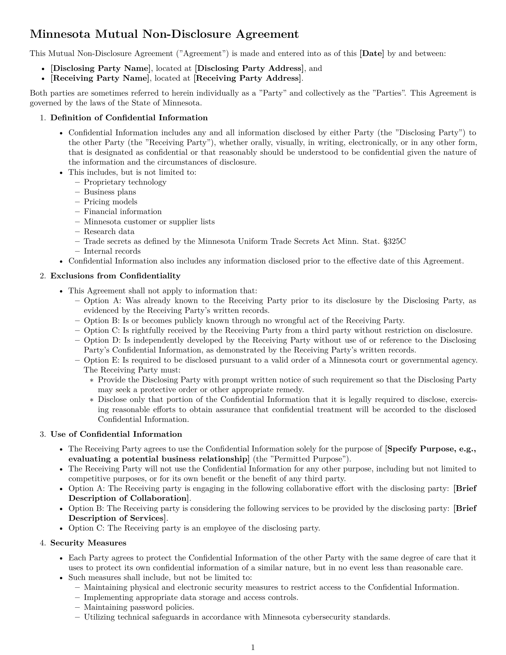 Preview page 1 of Free Minnesota mutual nda template