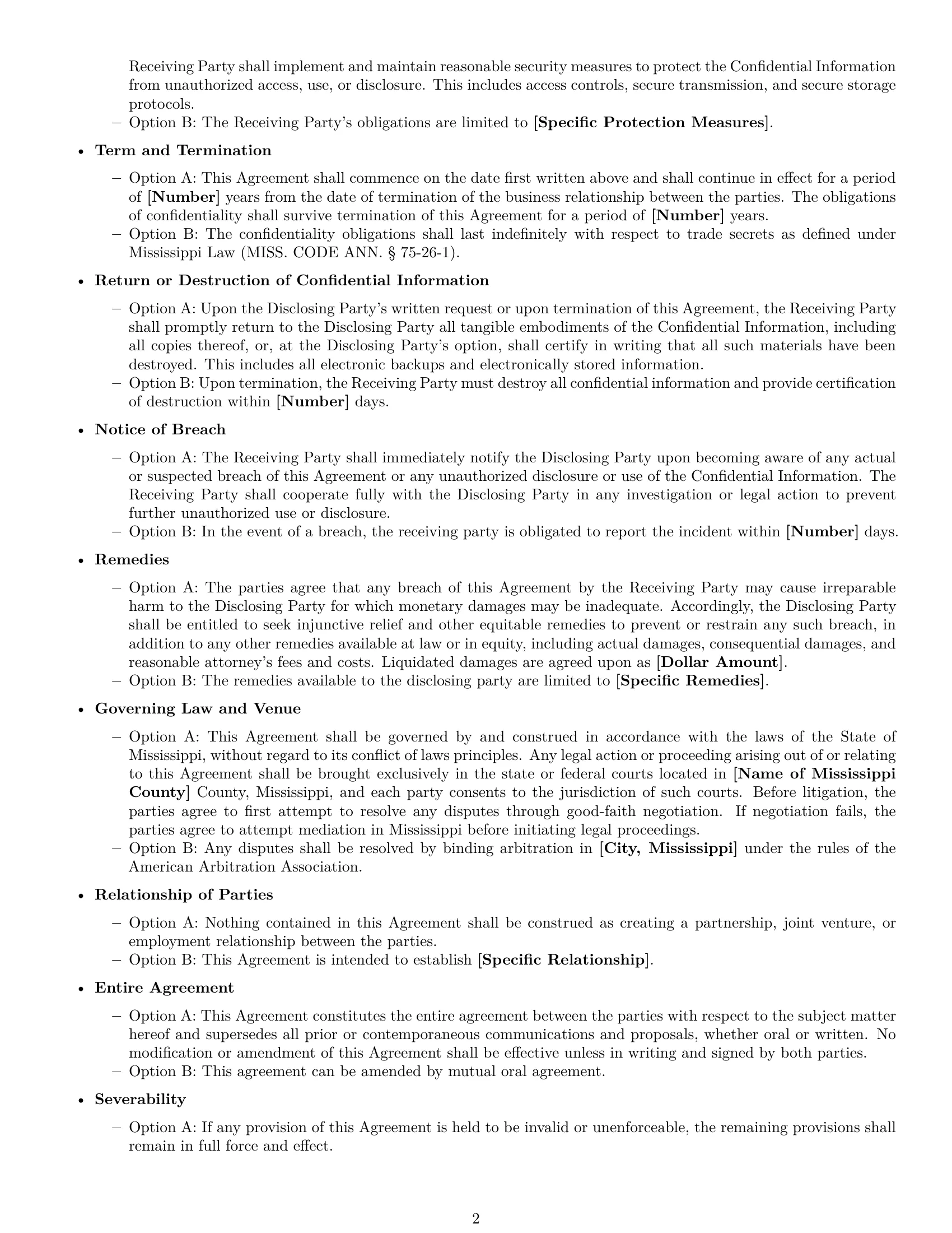 Preview page 2 of Free Mississippi mutual nda template