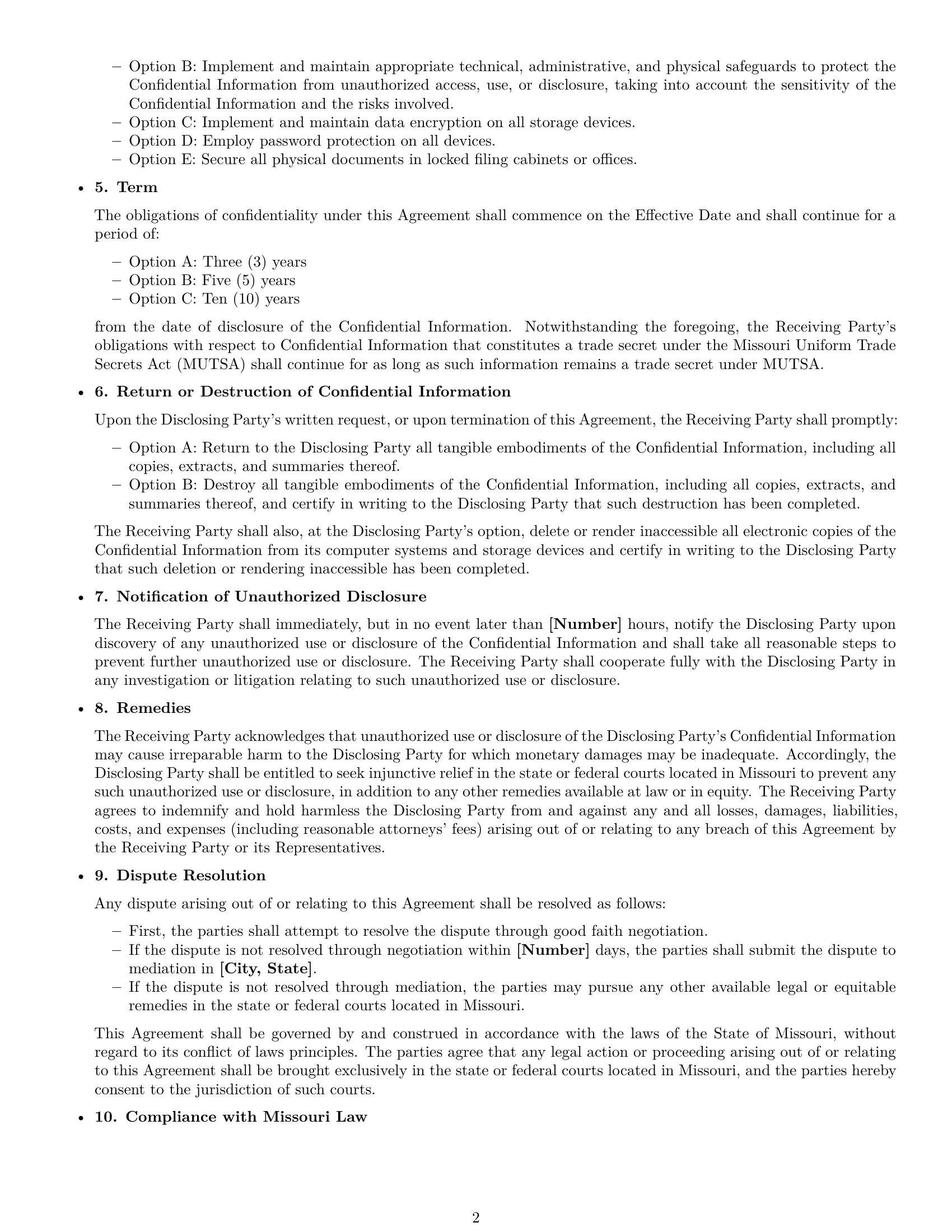 Preview page 2 of Free Missouri mutual nda template