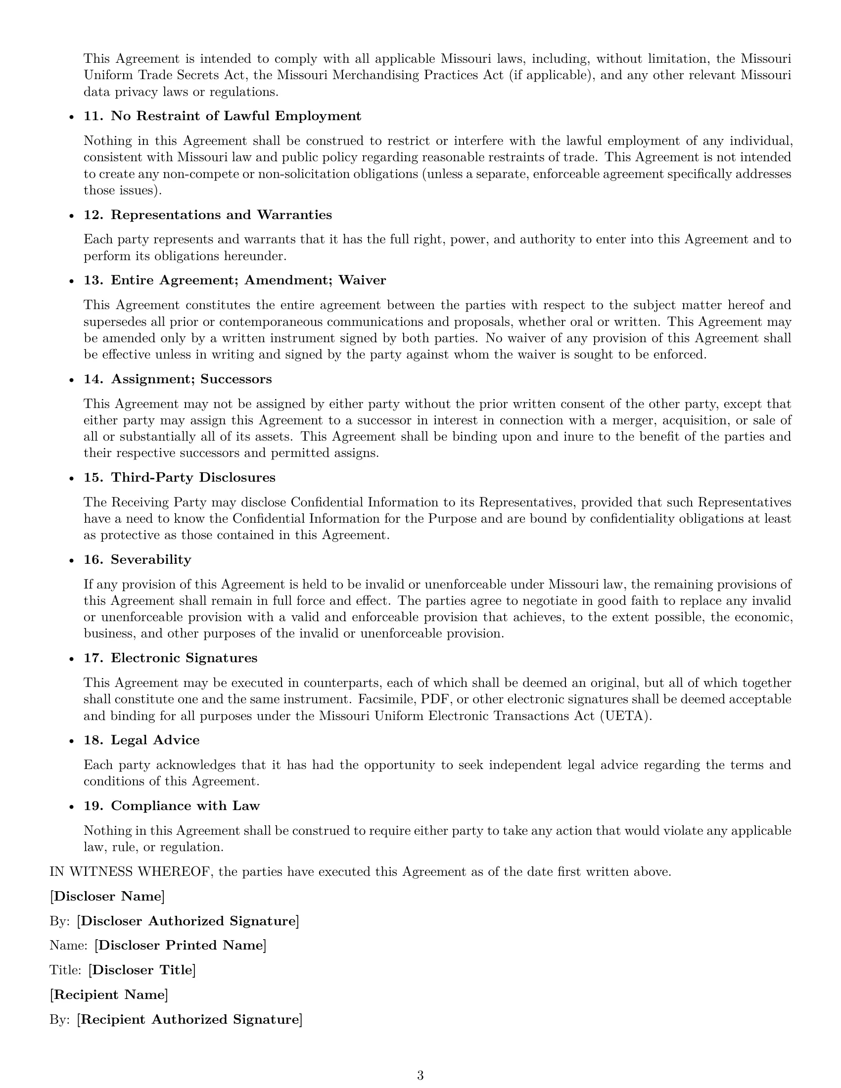 Preview page 3 of Free Missouri mutual nda template