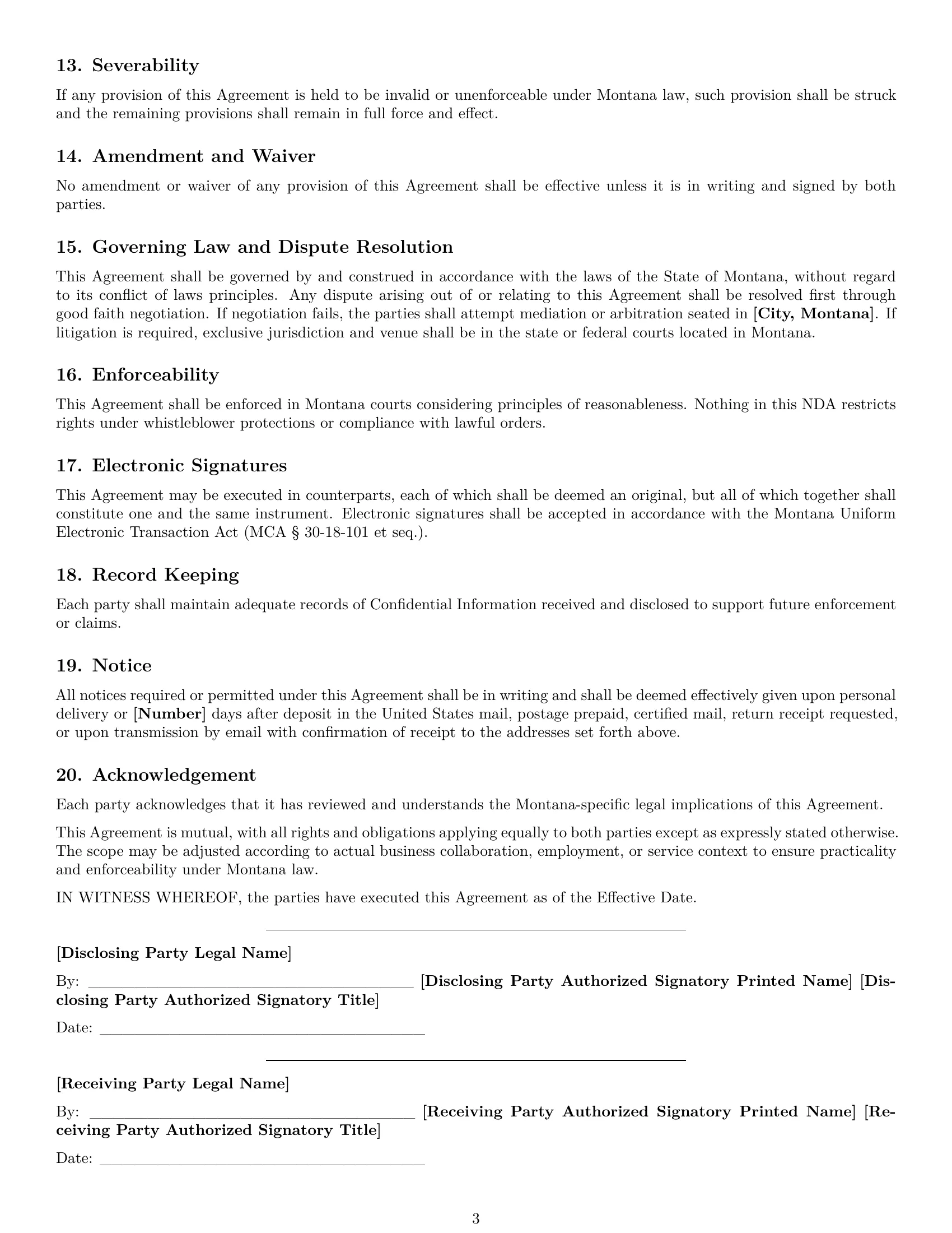 Preview page 3 of Free Montana mutual nda template