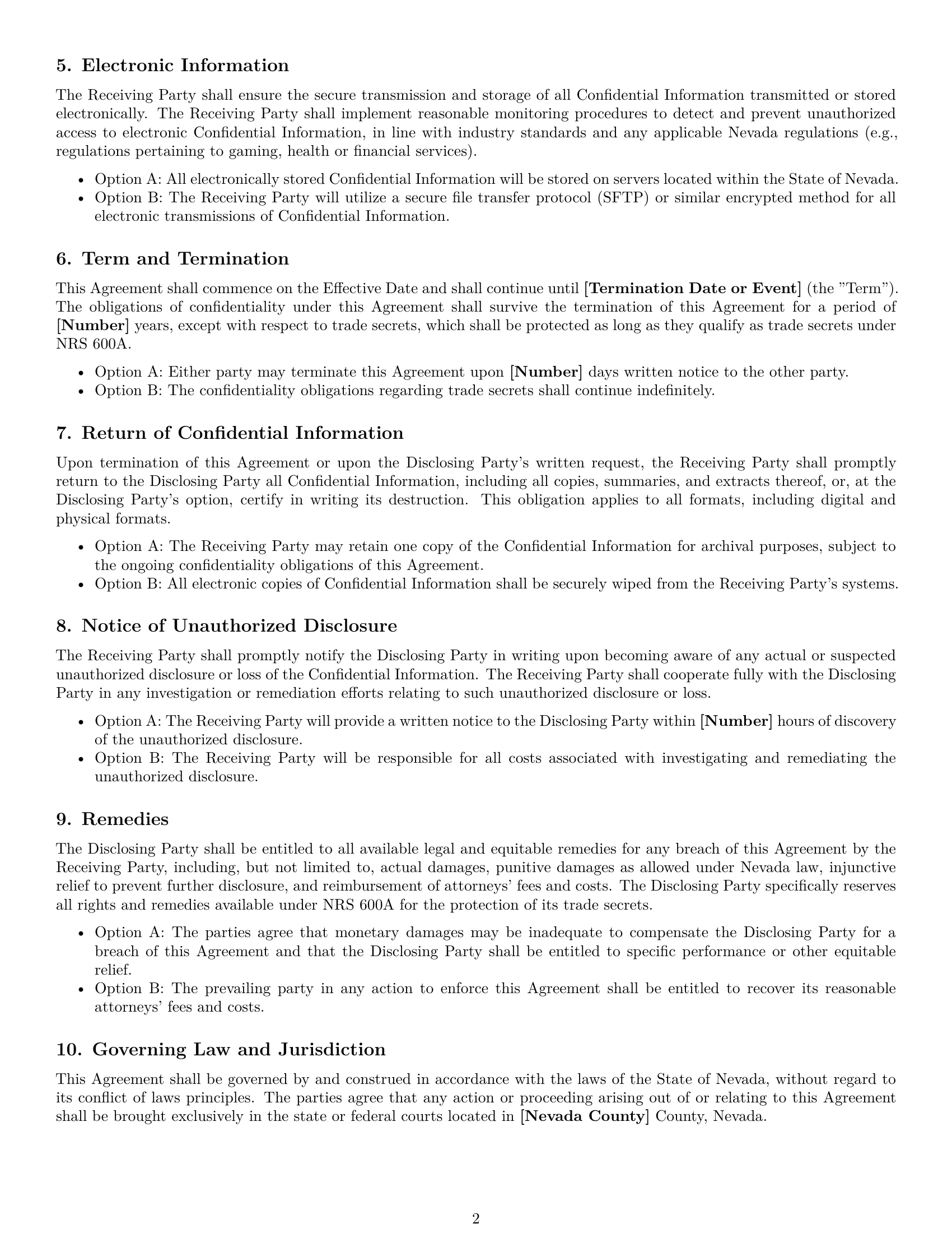 Preview page 2 of Free Nevada mutual nda template