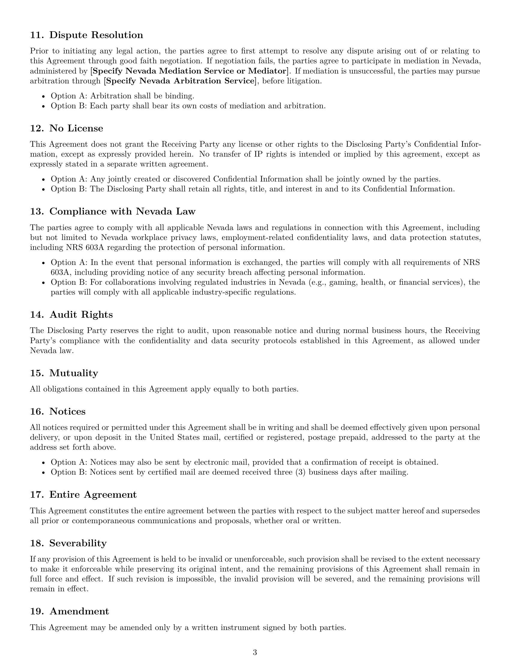 Preview page 3 of Free Nevada mutual nda template