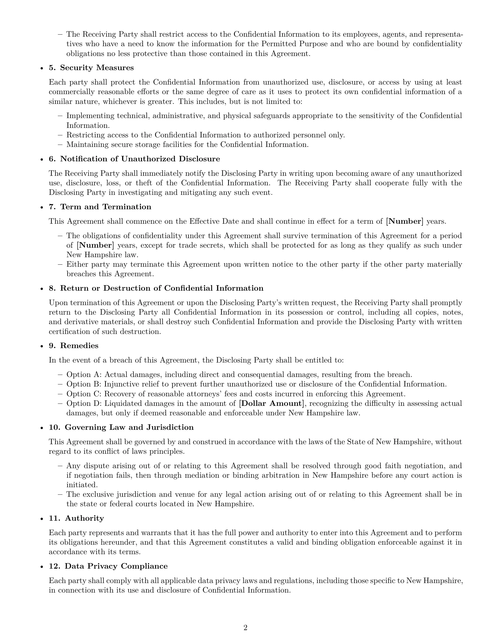 Preview page 2 of Free New Hampshire mutual nda template