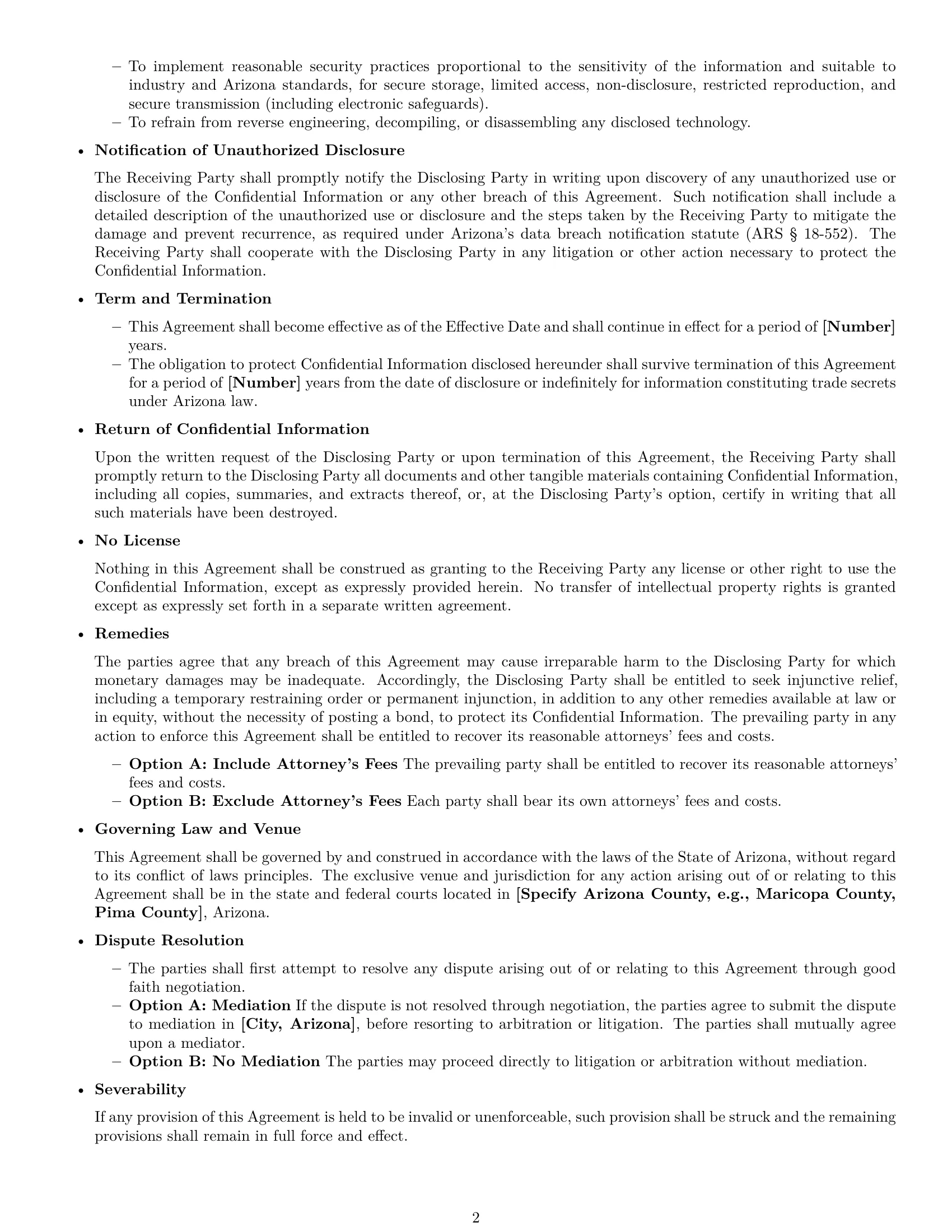 Preview page 2 of Free Arizona mutual nda template