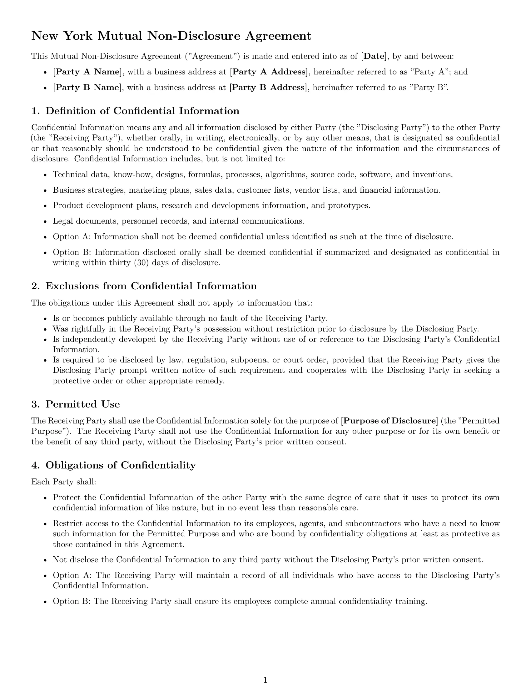 Preview page 1 of Free New York mutual nda template