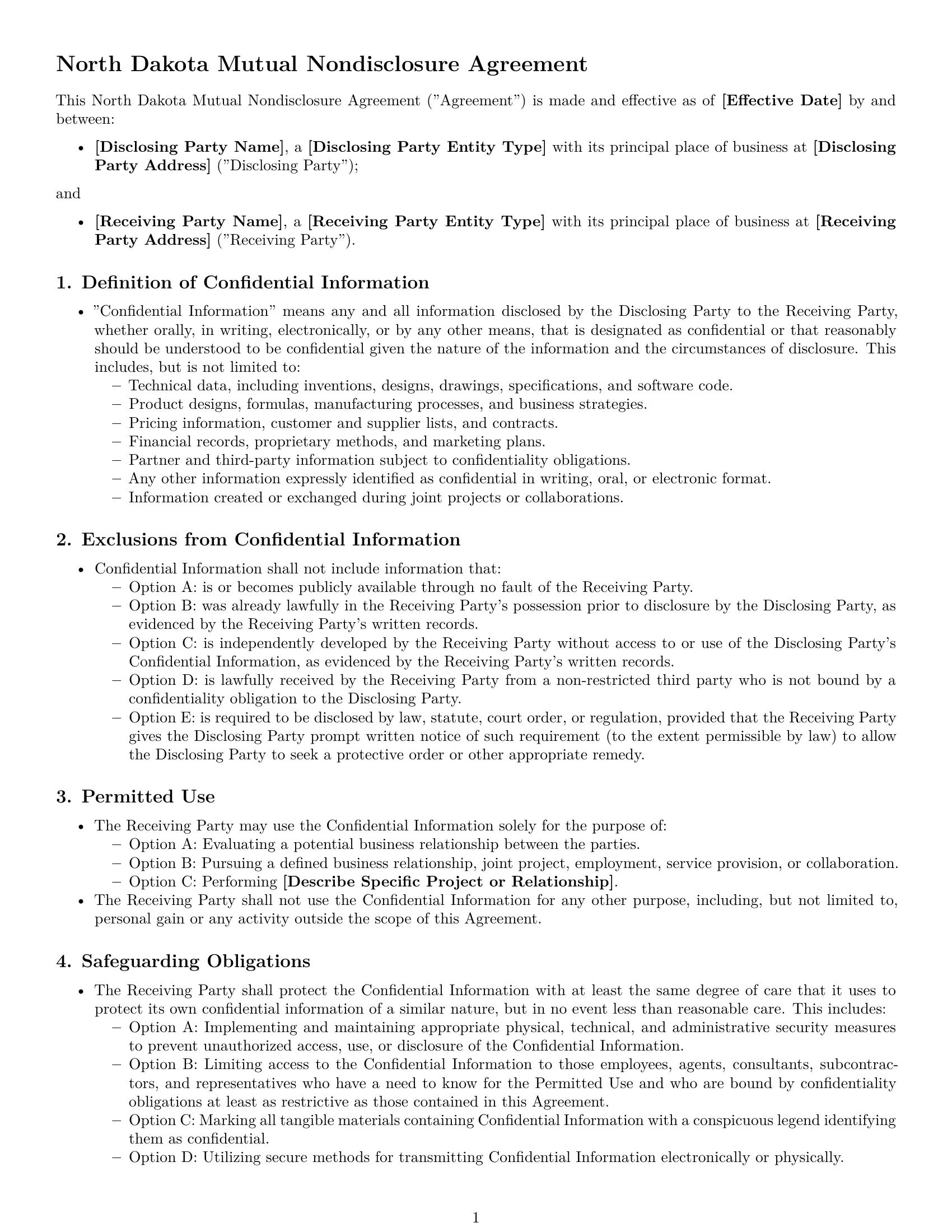 Preview page 1 of Free North Dakota mutual nda template