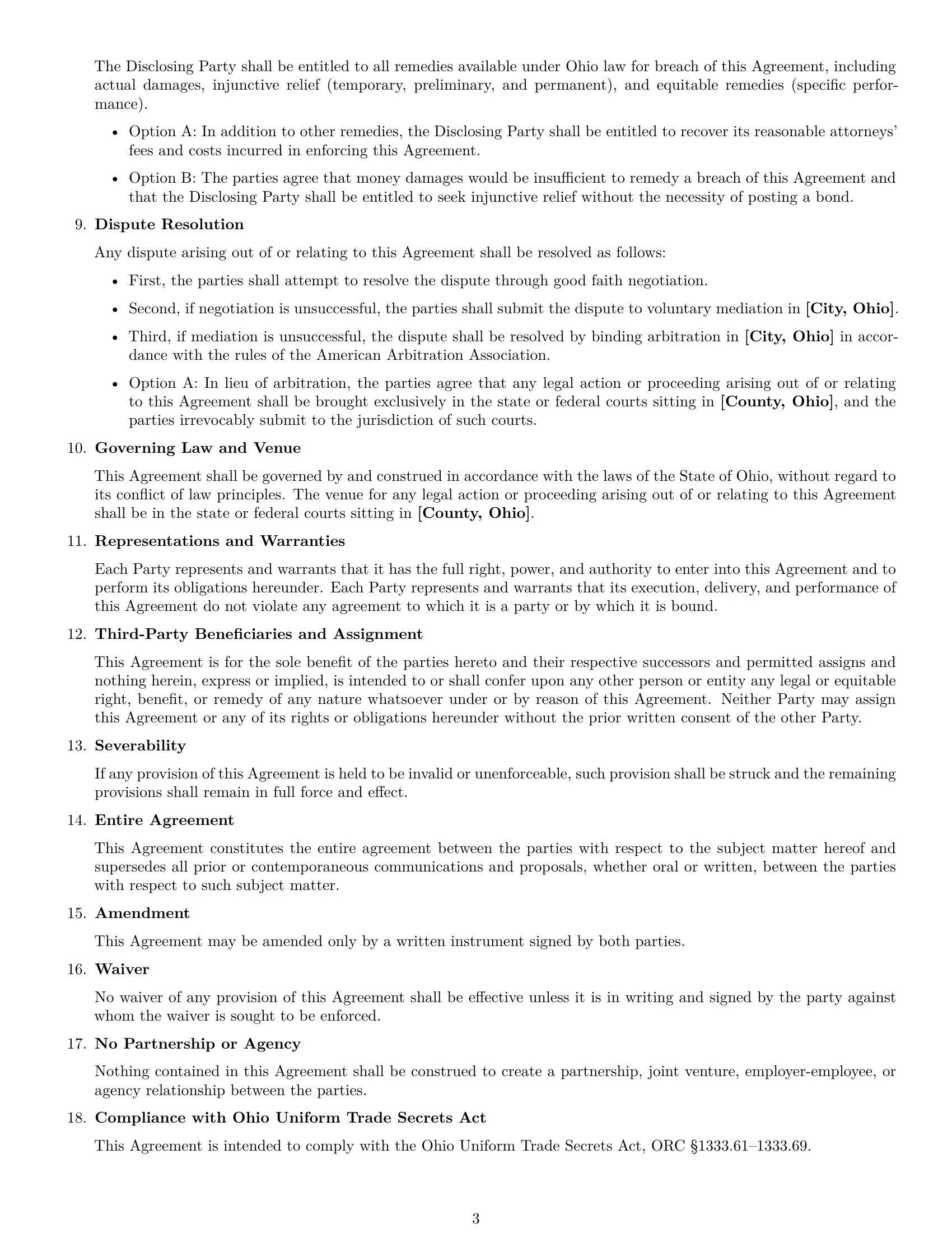 Preview page 3 of Free Ohio mutual nda template