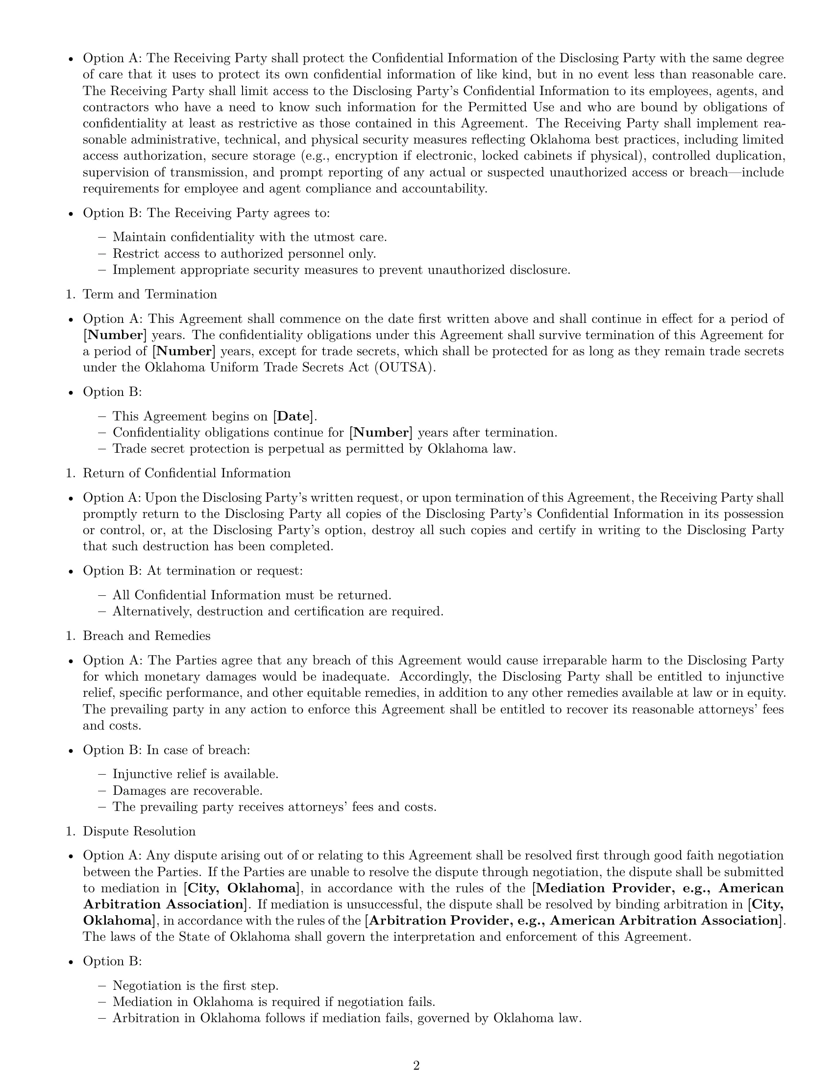 Preview page 2 of Free Oklahoma mutual nda template