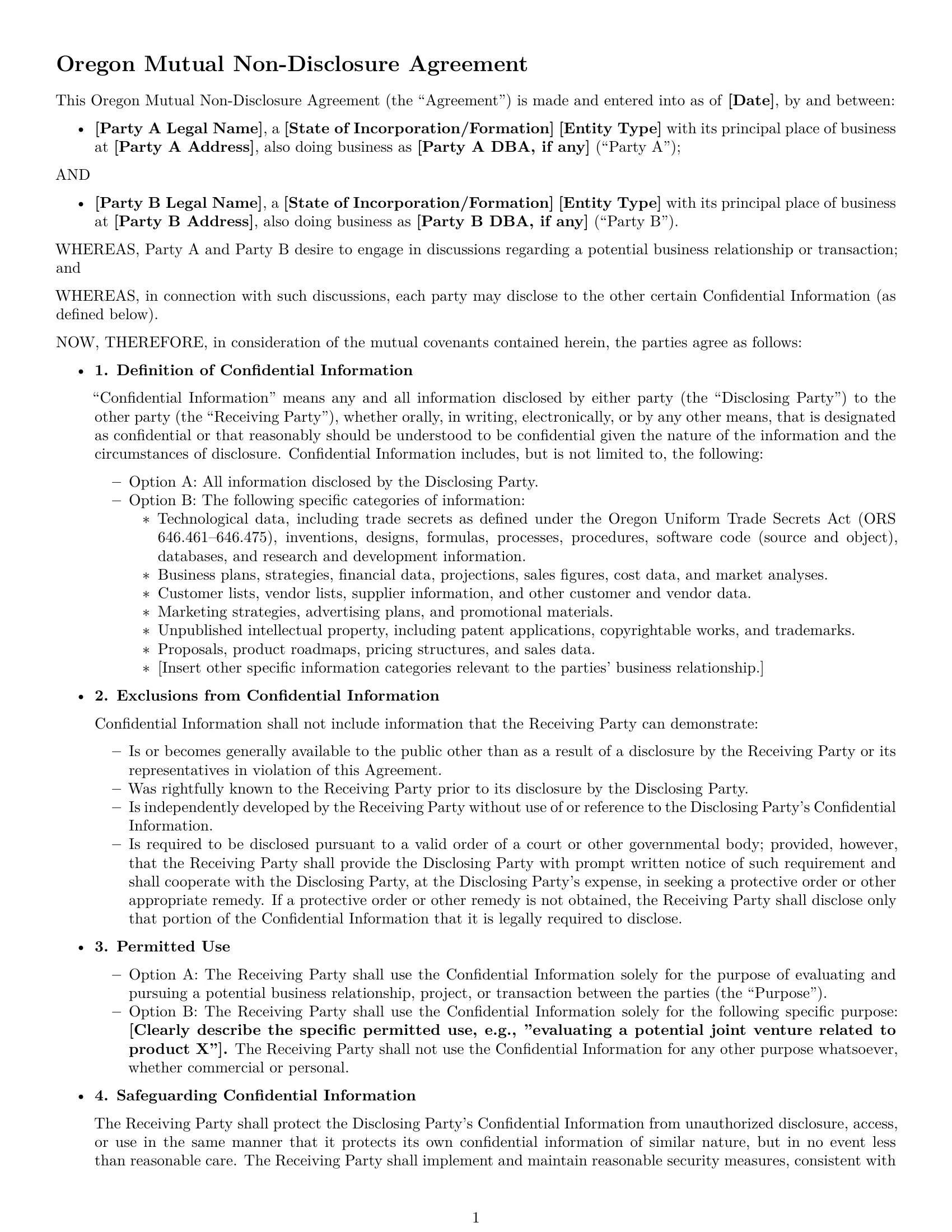 Preview page 1 of Free Oregon mutual nda template
