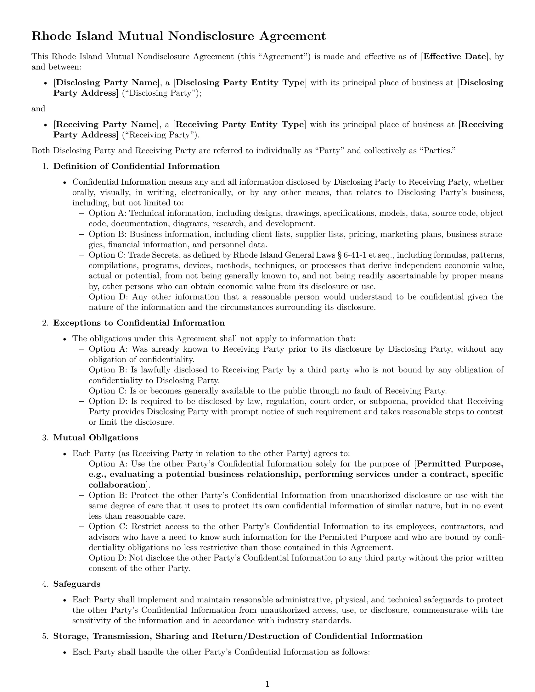 Preview page 1 of Free Rhode Island mutual nda template