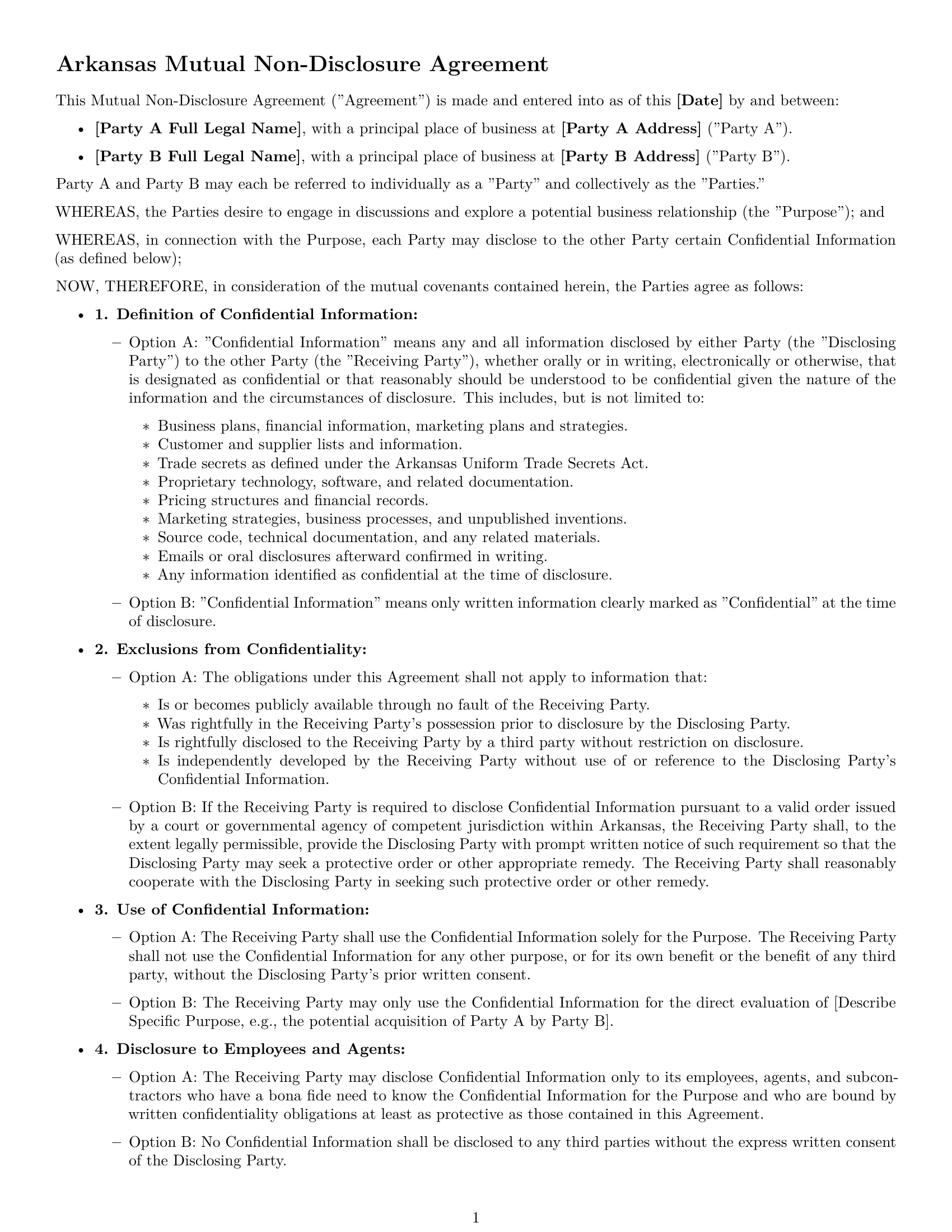 Preview page 1 of Free Arkansas mutual nda template