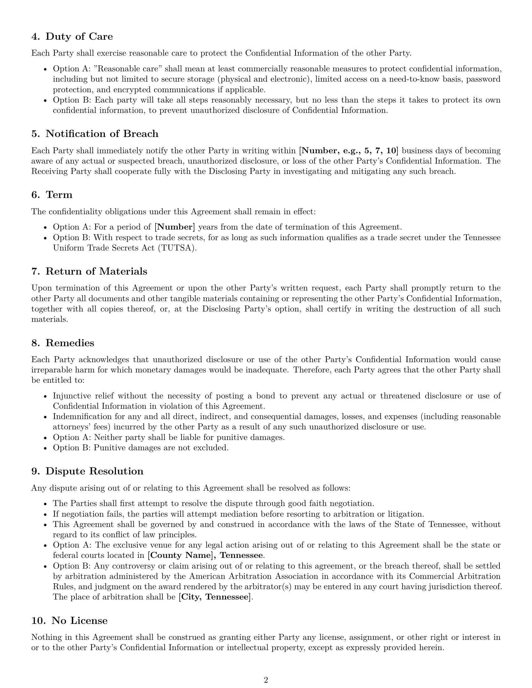 Preview page 2 of Free Tennessee mutual nda template