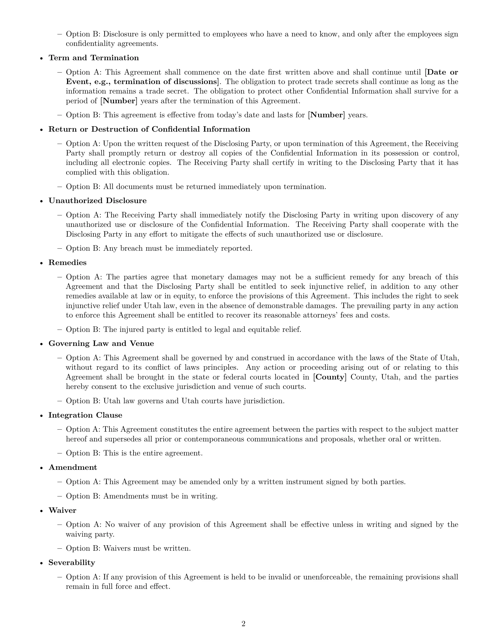 Preview page 2 of Free Utah mutual nda template