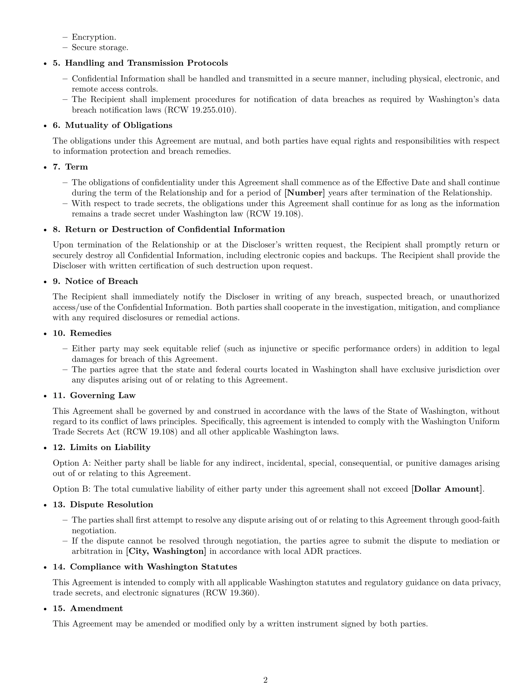 Preview page 2 of Free Washington mutual nda template