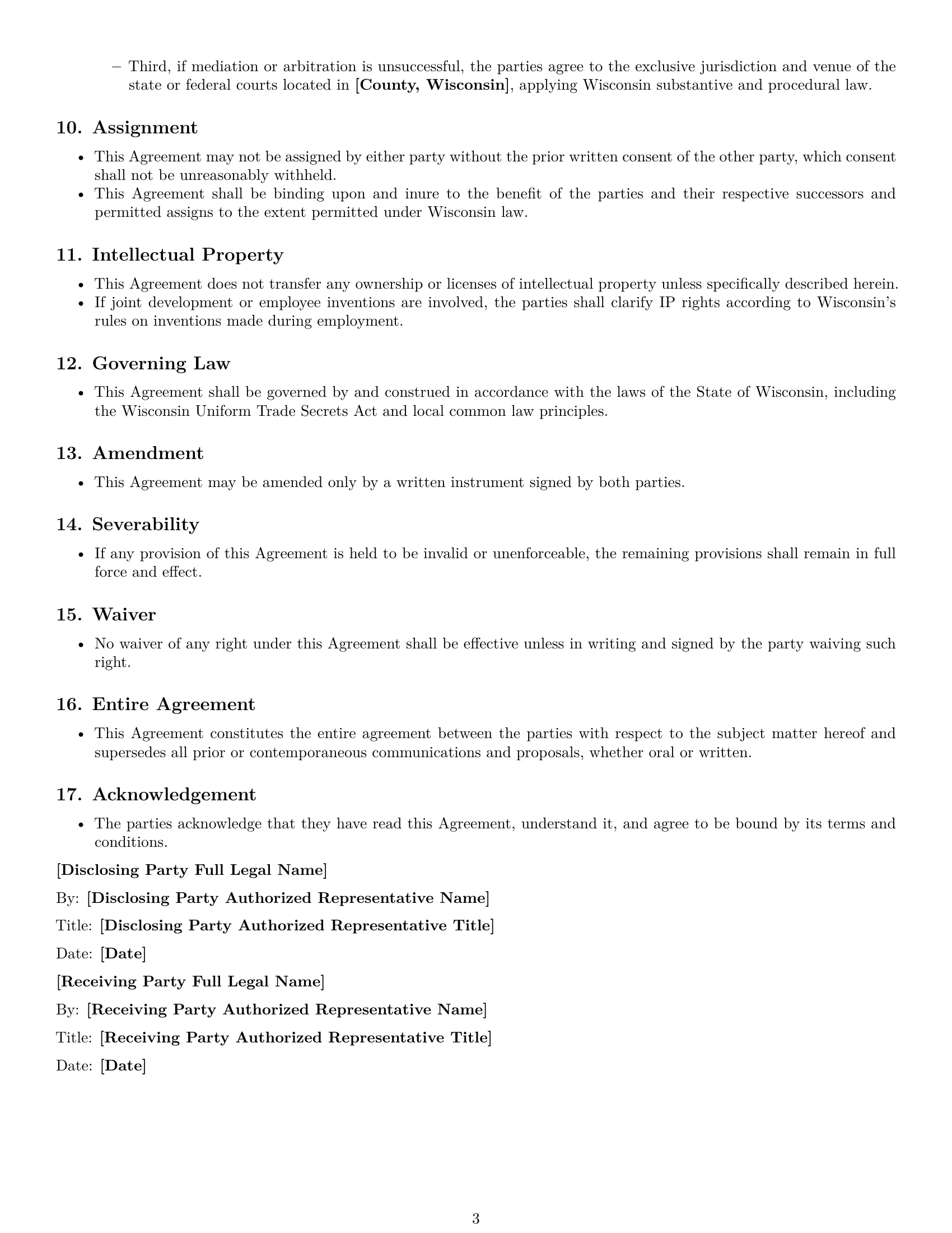 Preview page 3 of Free Wisconsin mutual nda template