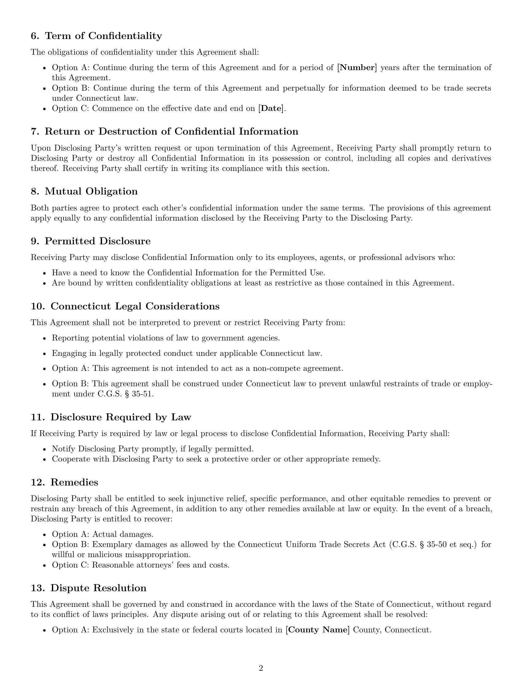 Preview page 2 of Free Connecticut mutual nda template