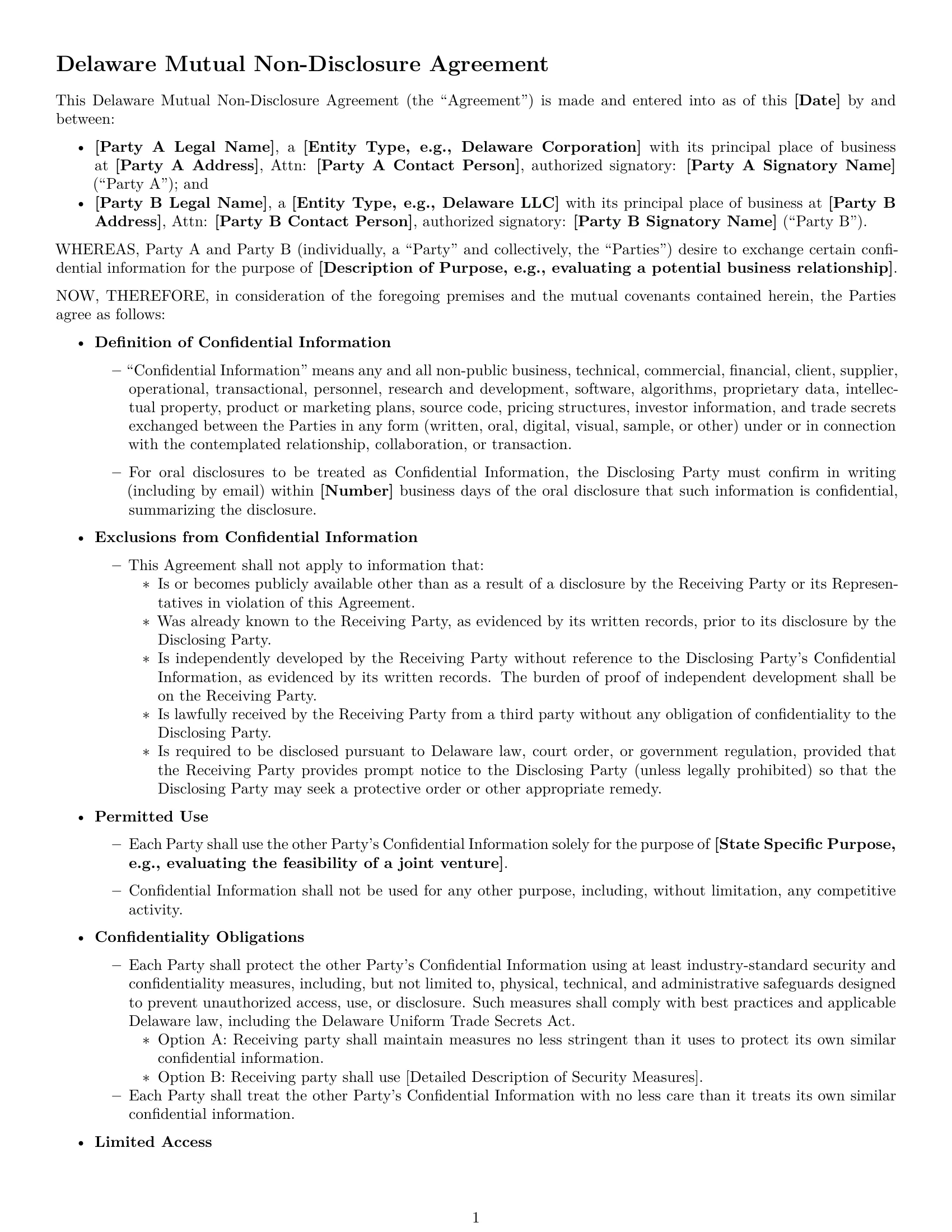 Preview page 1 of Free Delaware mutual nda template