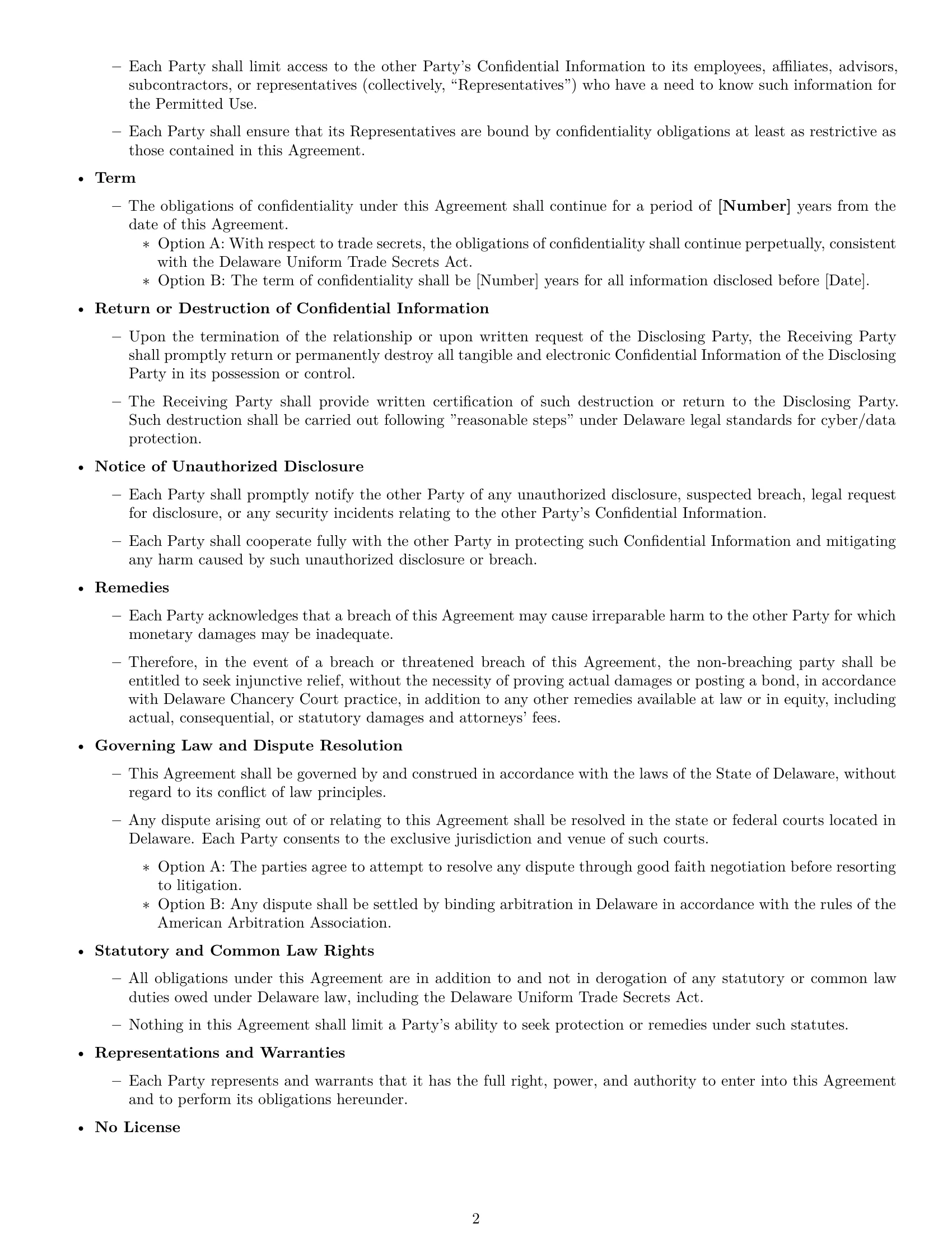 Preview page 2 of Free Delaware mutual nda template
