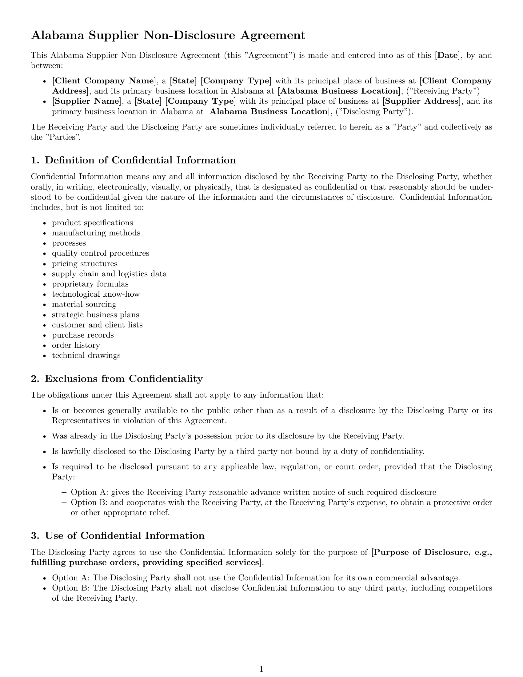 Preview page 1 of Free Alabama supplier nda template