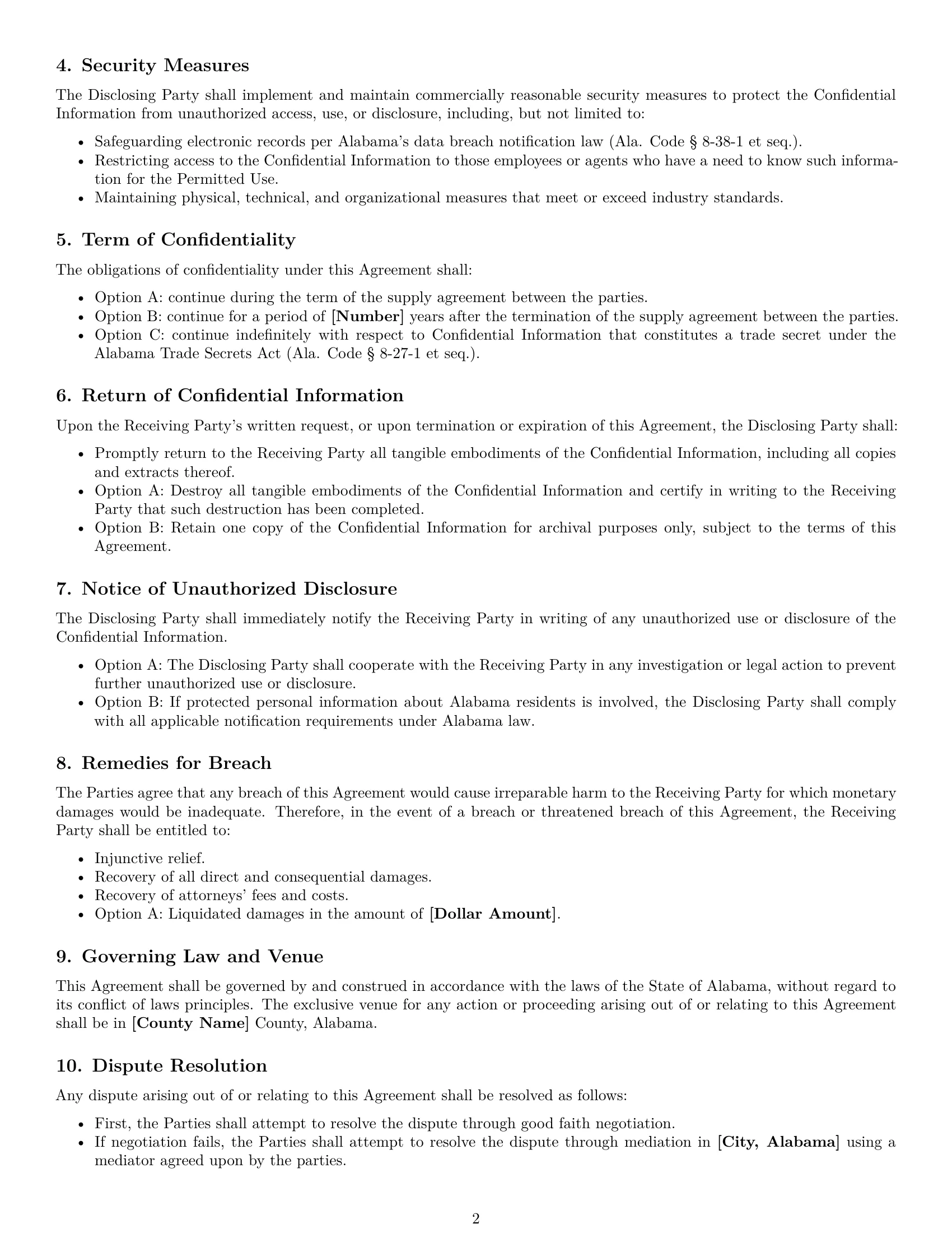 Preview page 2 of Free Alabama supplier nda template