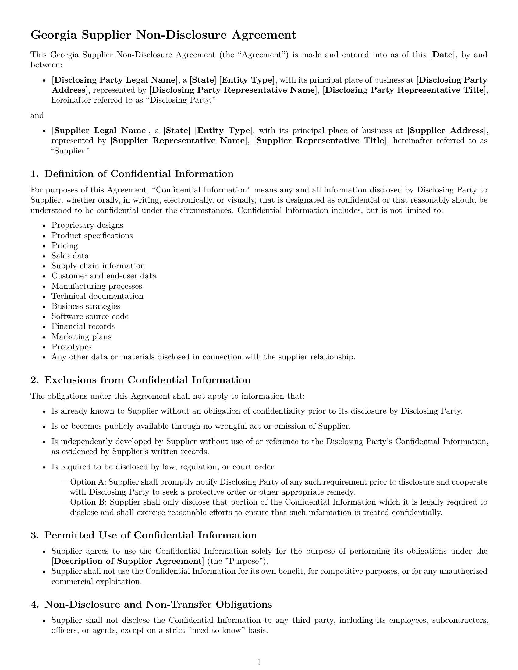 Preview page 1 of Free Georgia supplier nda template