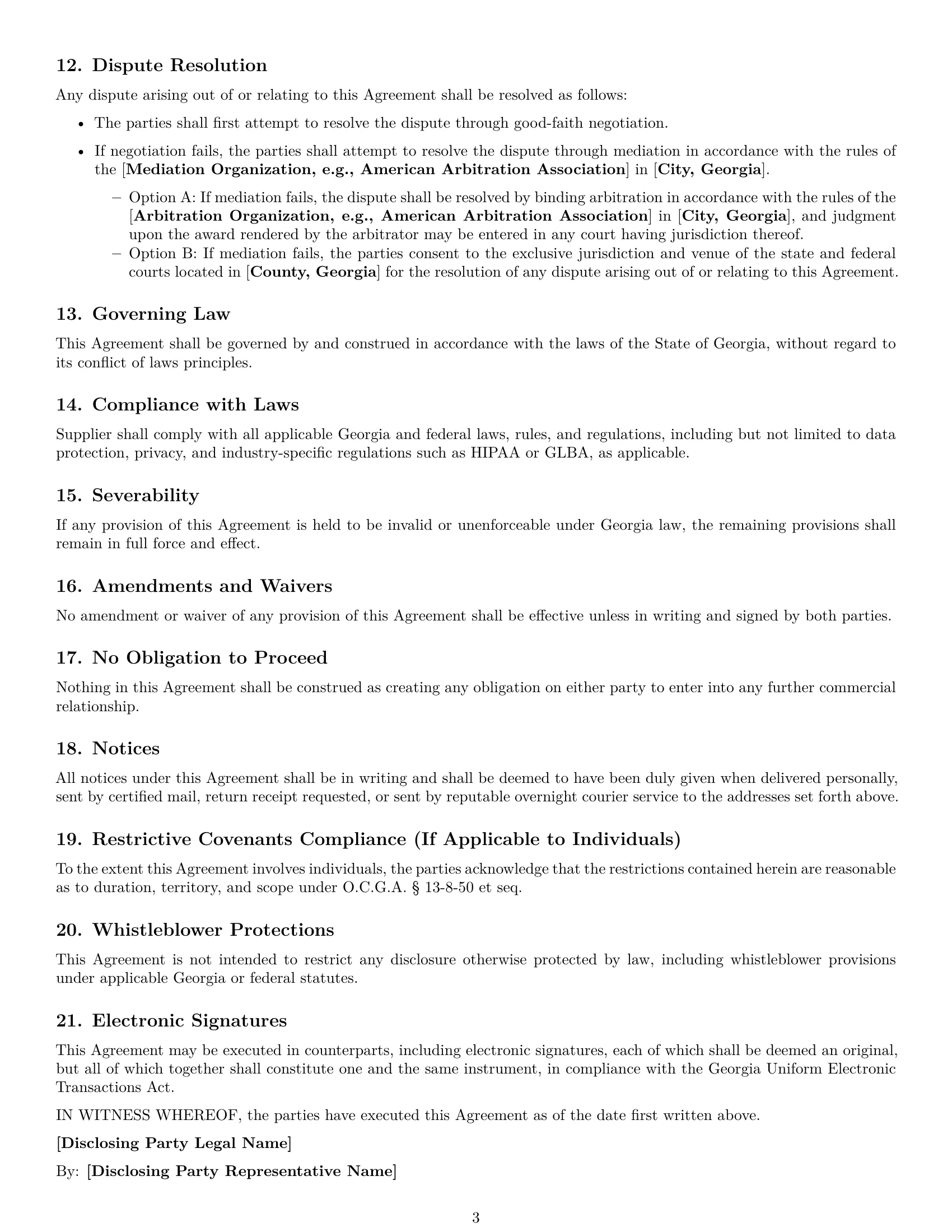 Preview page 3 of Free Georgia supplier nda template