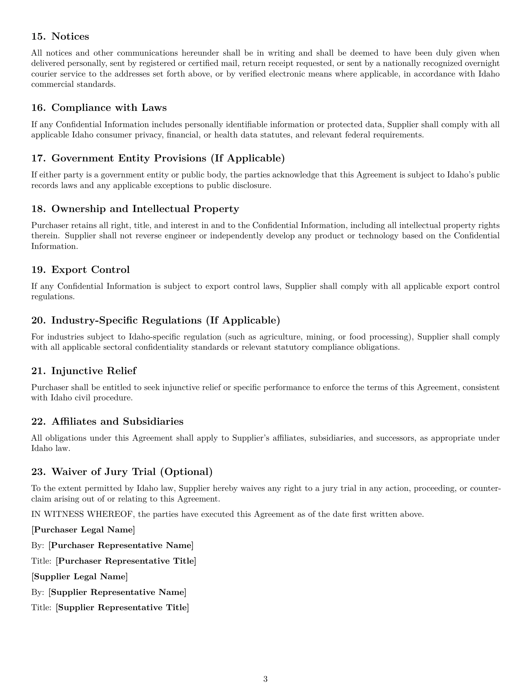 Preview page 3 of Free Idaho supplier nda template