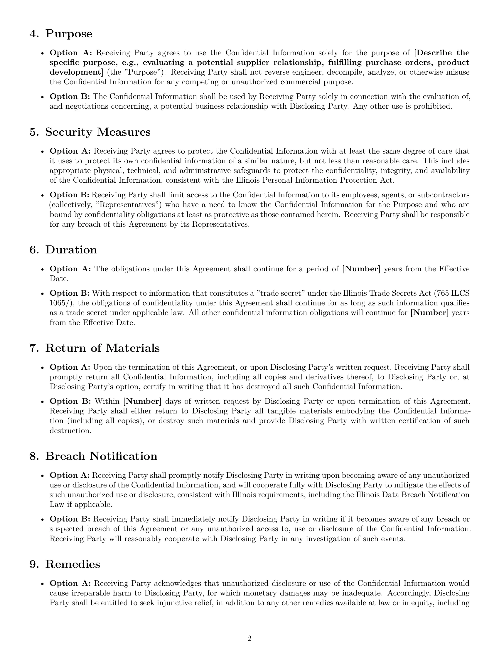 Preview page 2 of Free Illinois supplier nda template