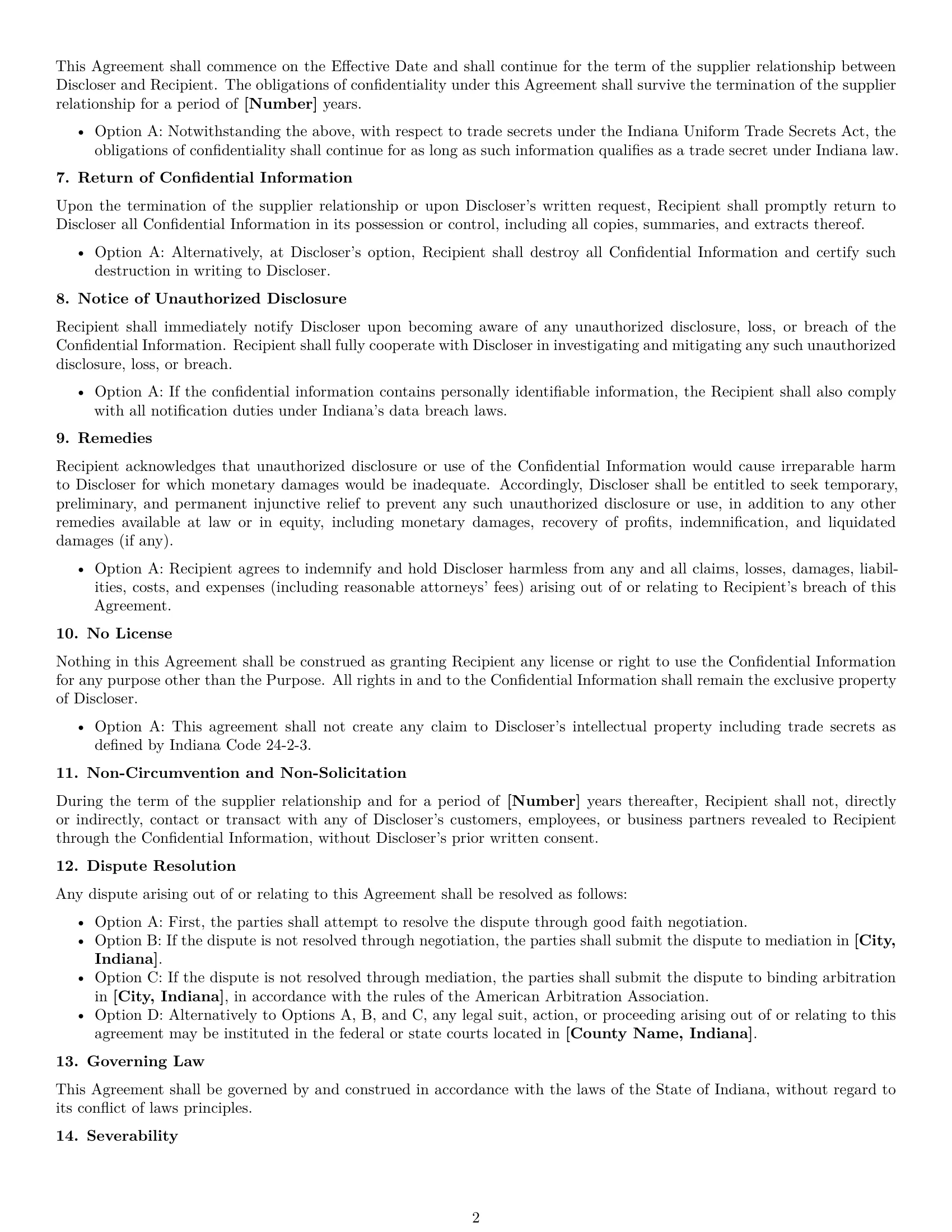 Preview page 2 of Free Indiana supplier nda template