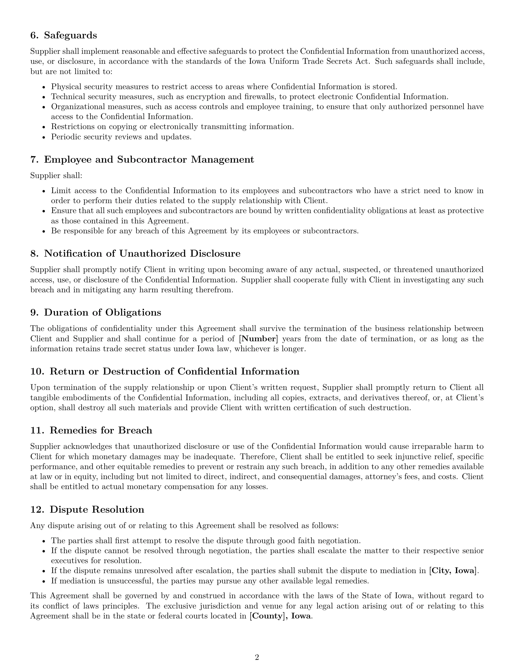 Preview page 2 of Free Iowa supplier nda template