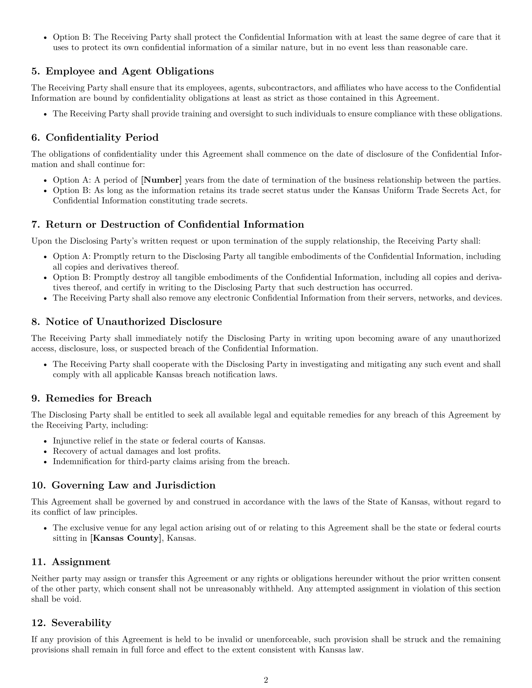 Preview page 2 of Free Kansas supplier nda template