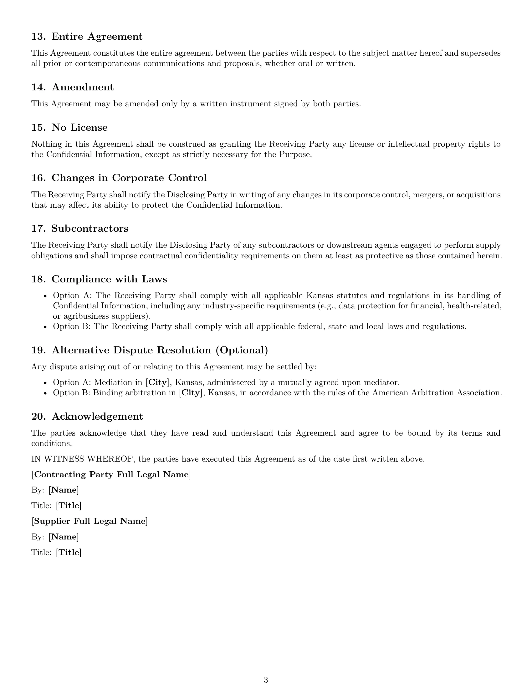 Preview page 3 of Free Kansas supplier nda template