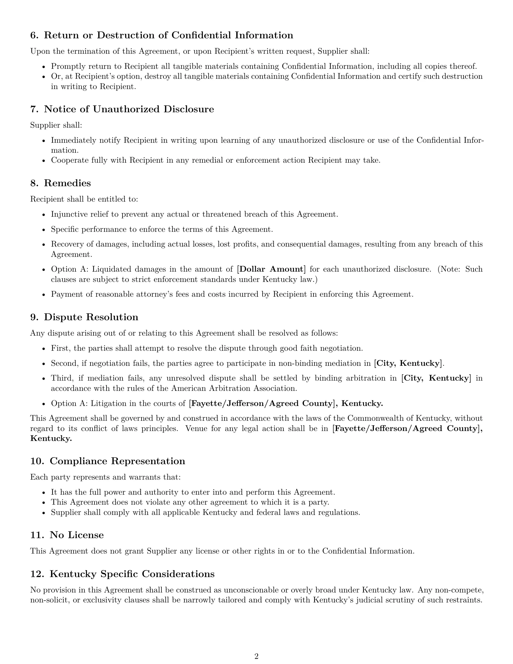 Preview page 2 of Free Kentucky supplier nda template