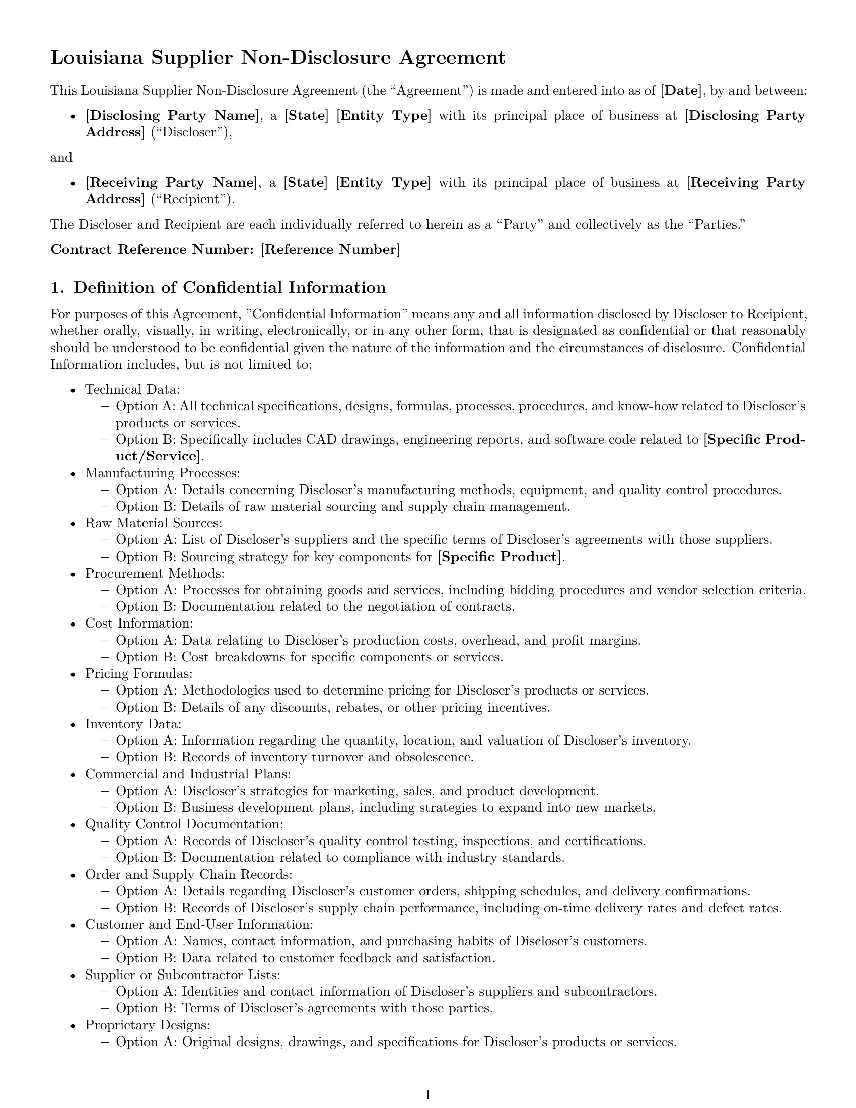 Preview page 1 of Free Louisiana supplier nda template
