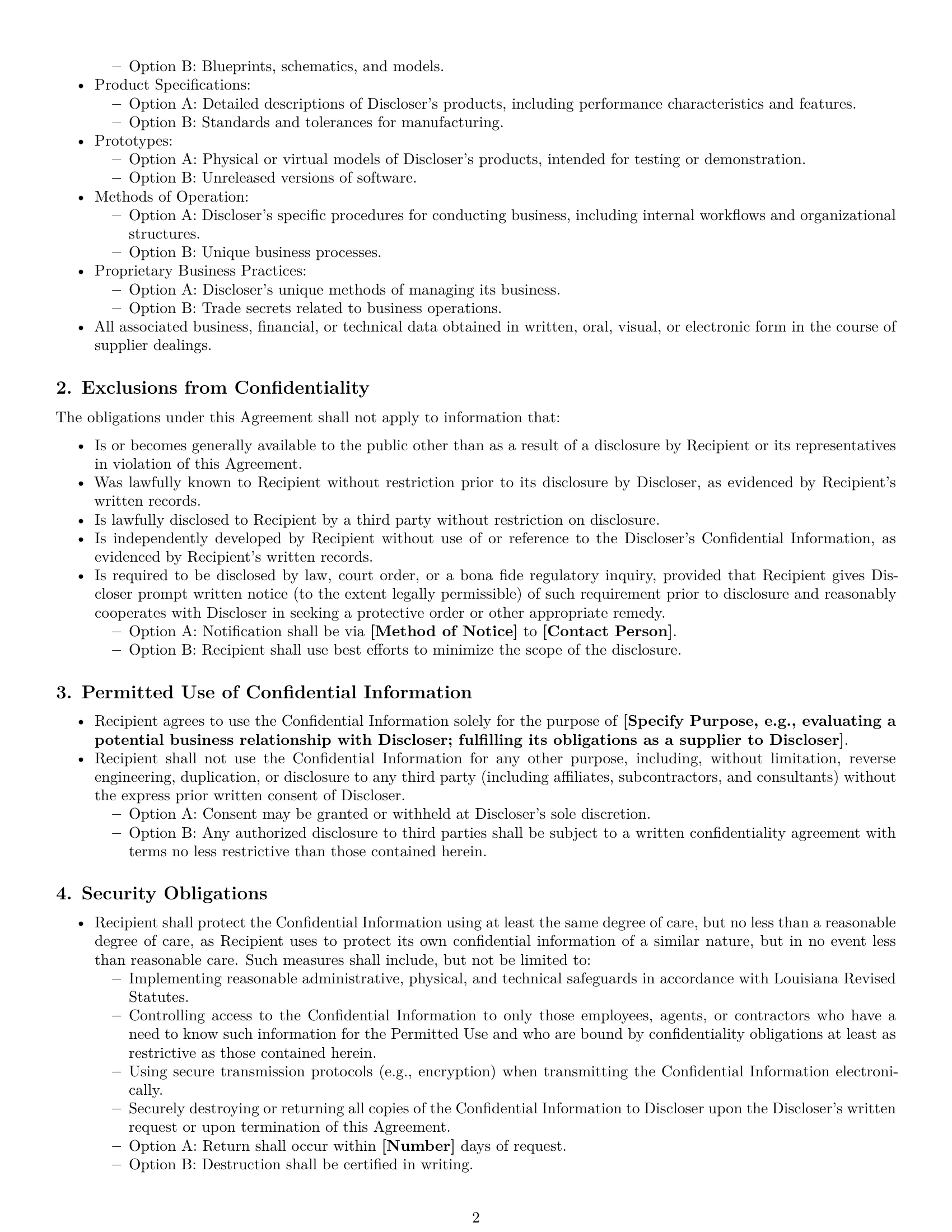 Preview page 2 of Free Louisiana supplier nda template