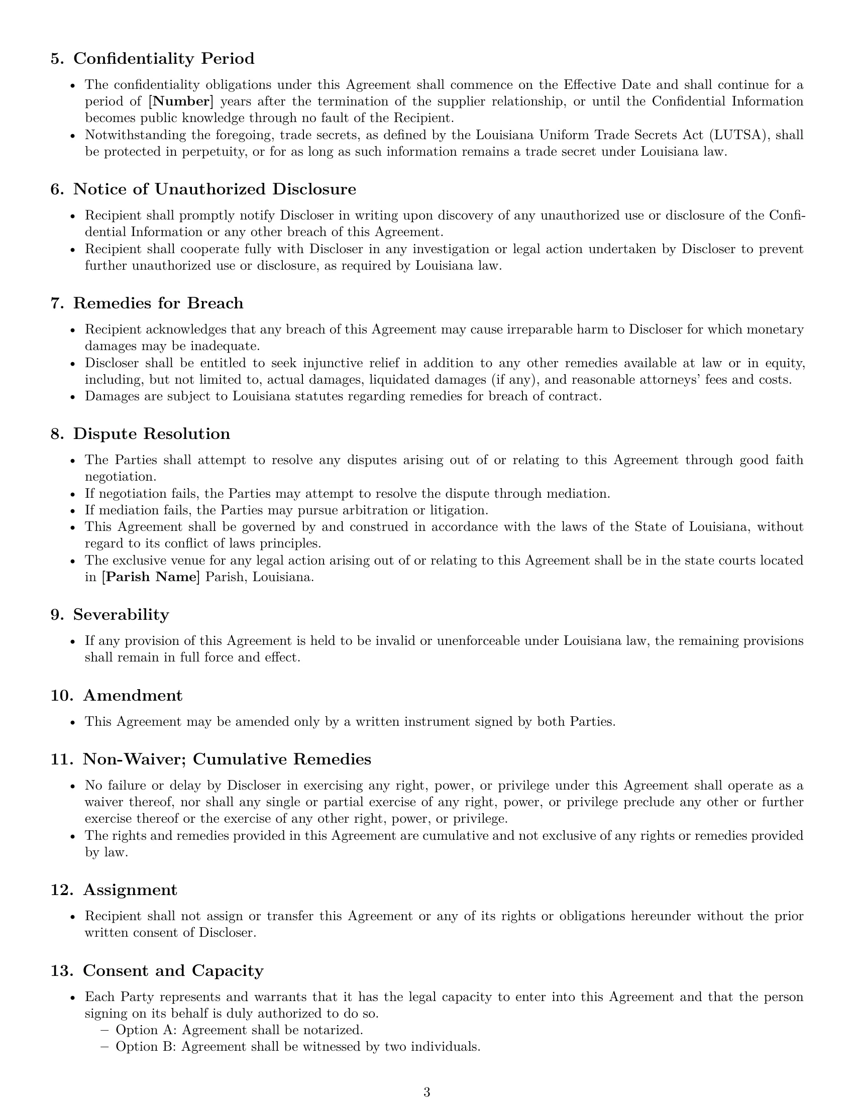 Preview page 3 of Free Louisiana supplier nda template