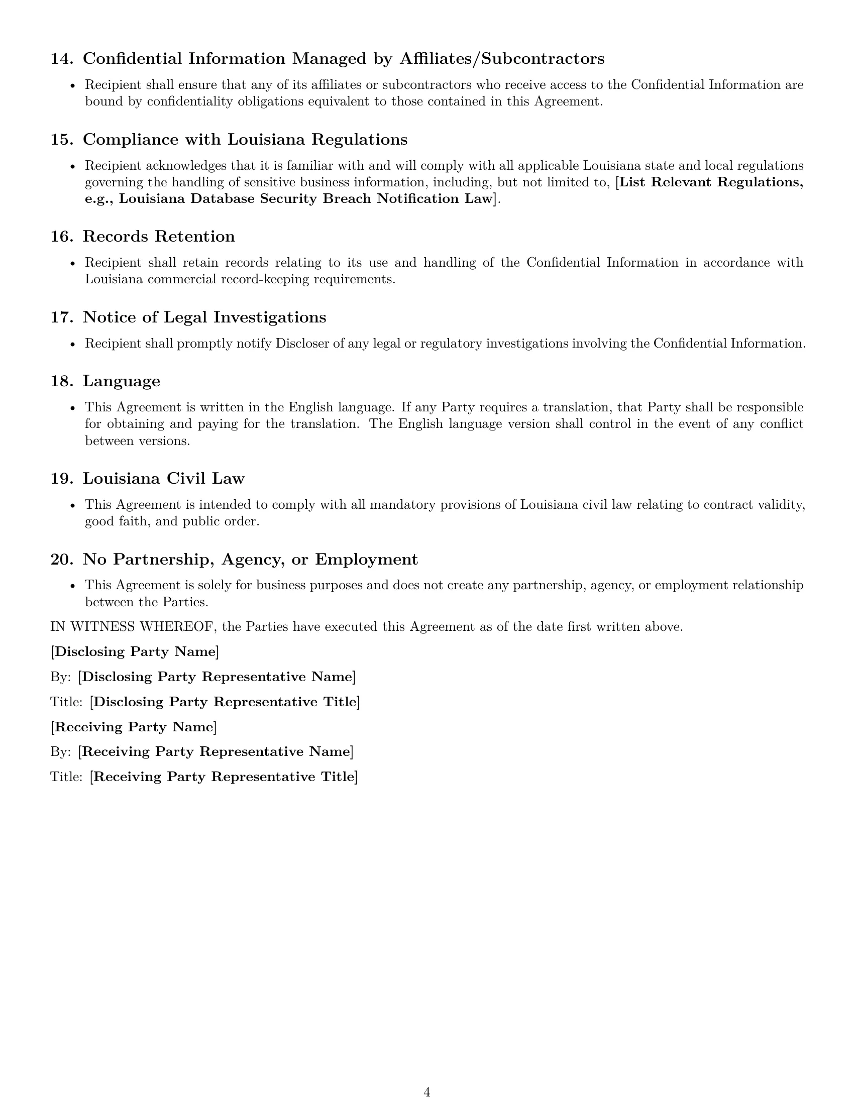 Preview page 4 of Free Louisiana supplier nda template