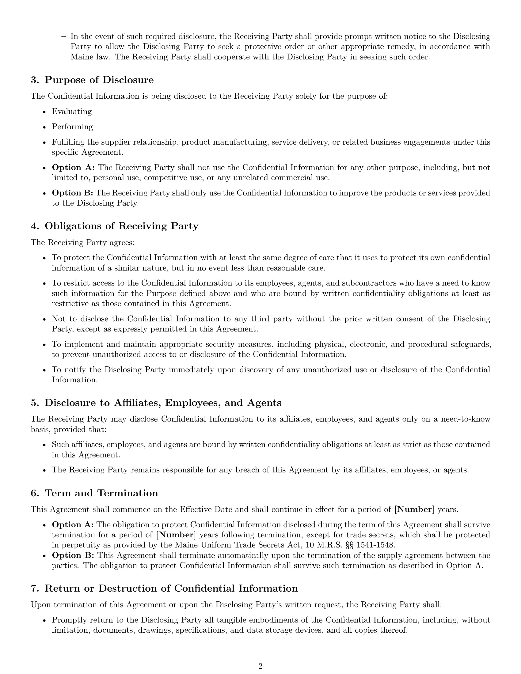 Preview page 2 of Free Maine supplier nda template